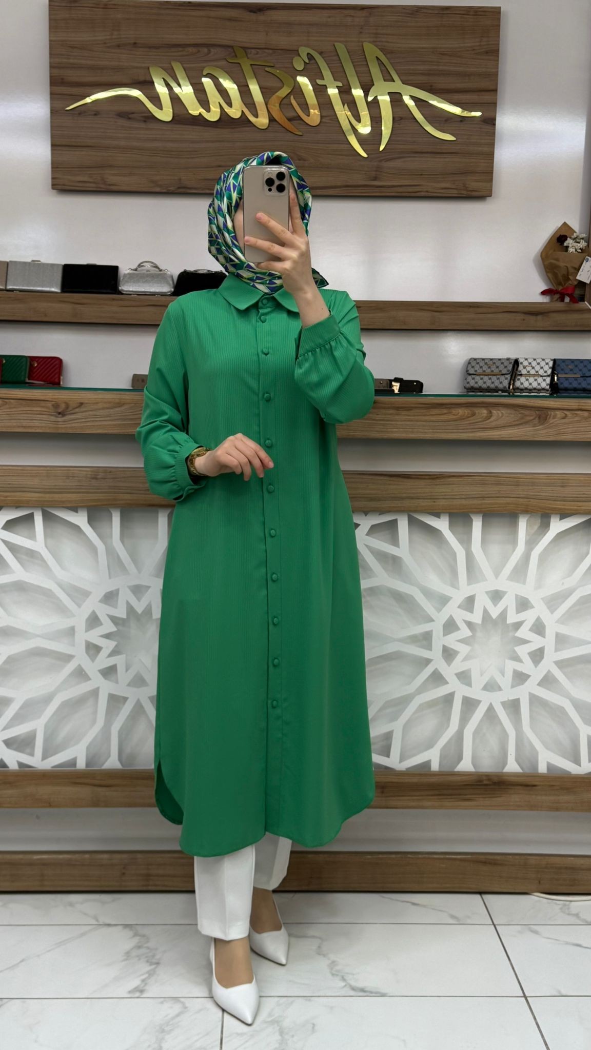 Çizgili Kadın Tesettür Taşlı Tunik SİYAH qtn 2971