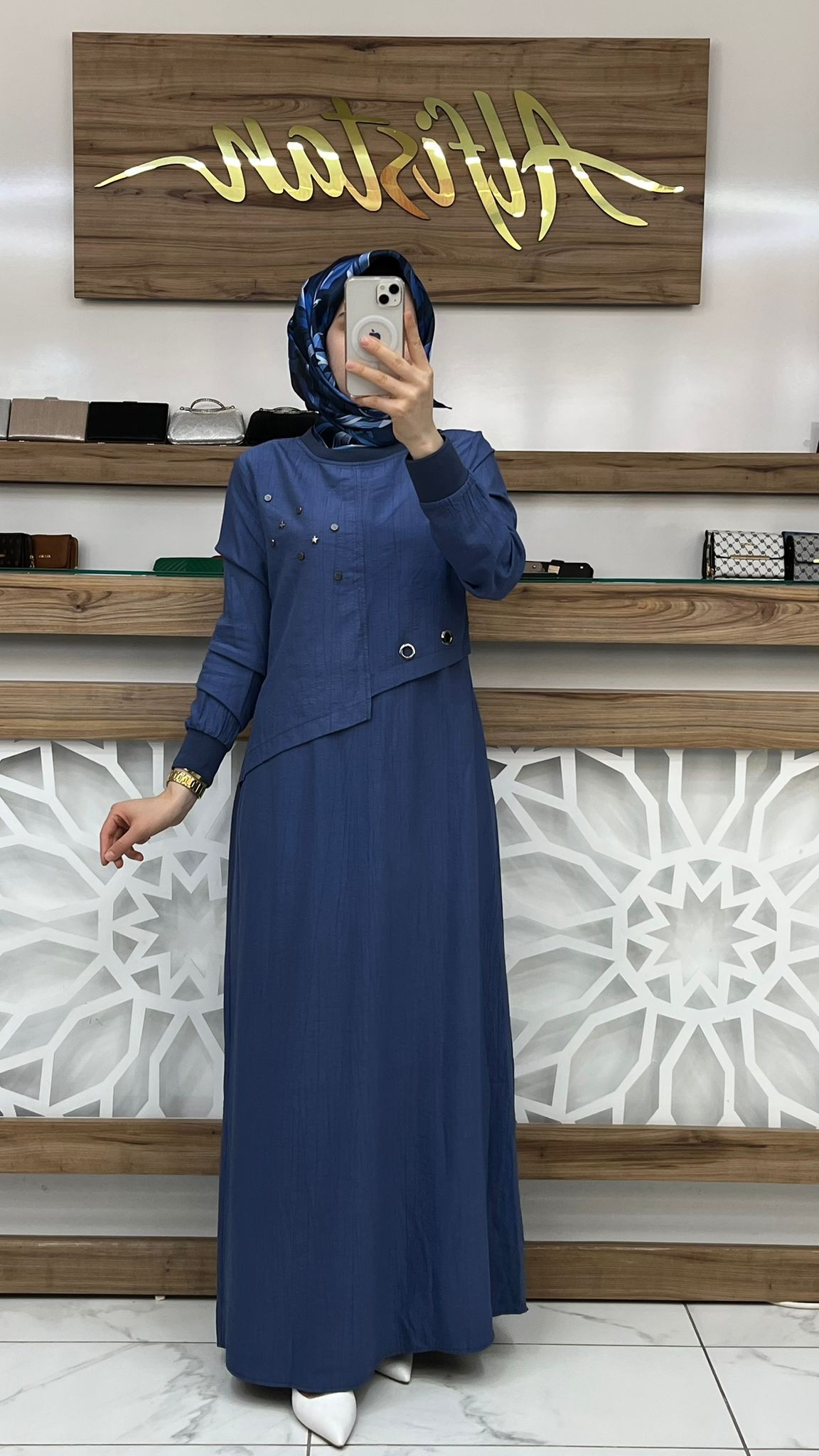 Kuş Gözü Detaylı  Elbise çnrö 2117