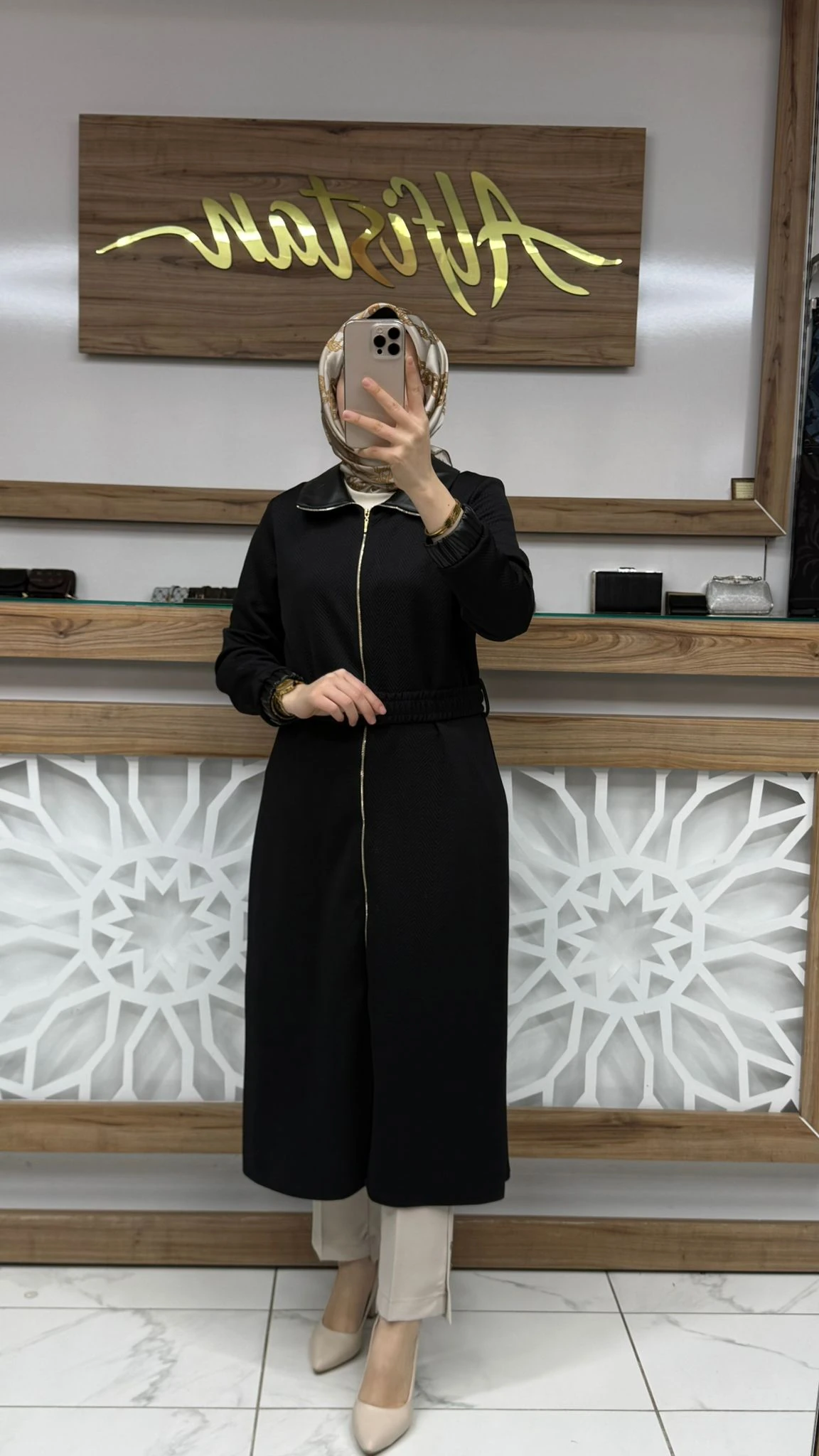 Kol ve Yakası Deri Detaylı Beli Lastik Kemerli Giy Çık Kap qtn 4948