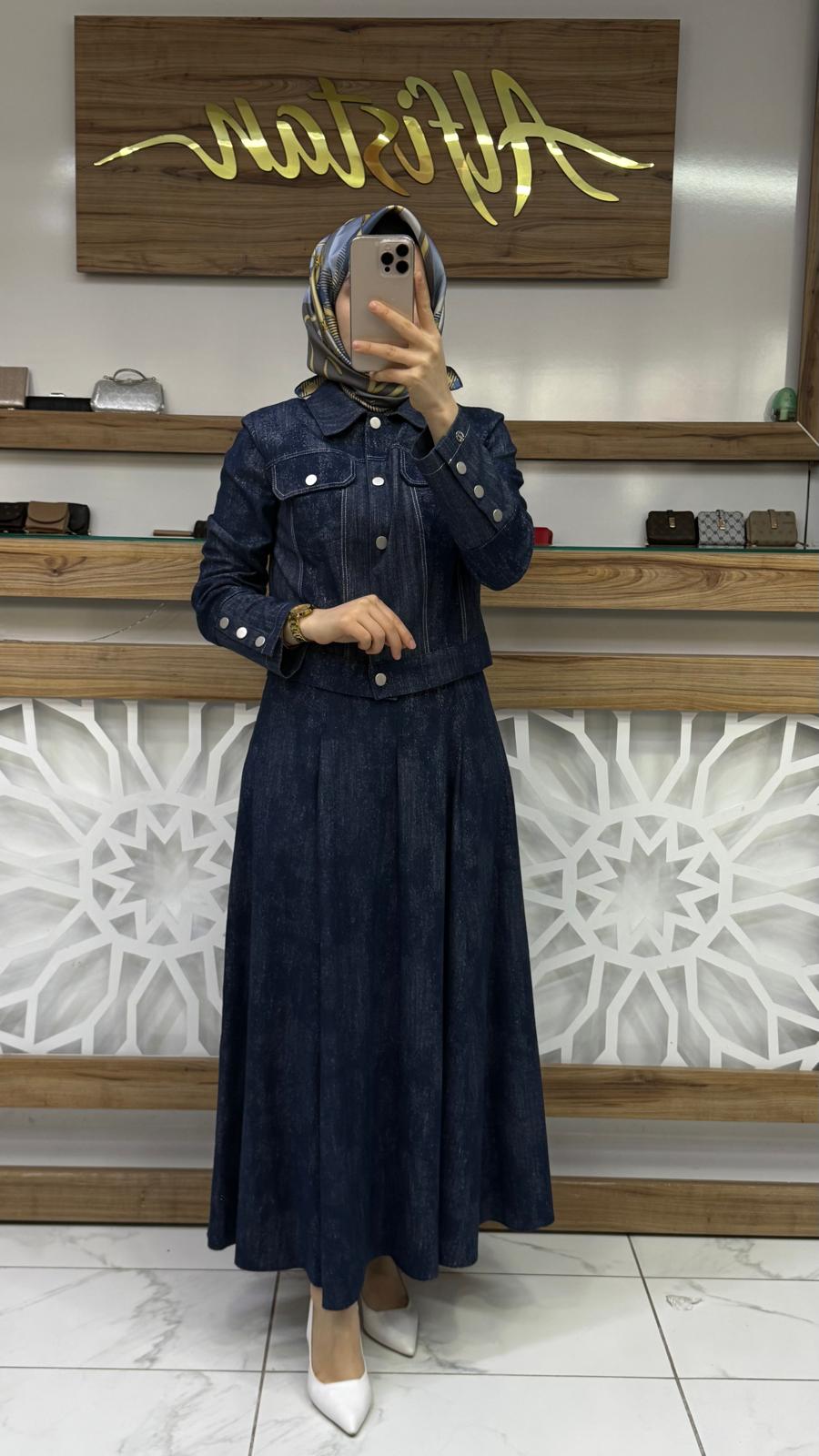 Gömlek Yaka Düğmeli Ceket Etek  İkili Takım TK-1705