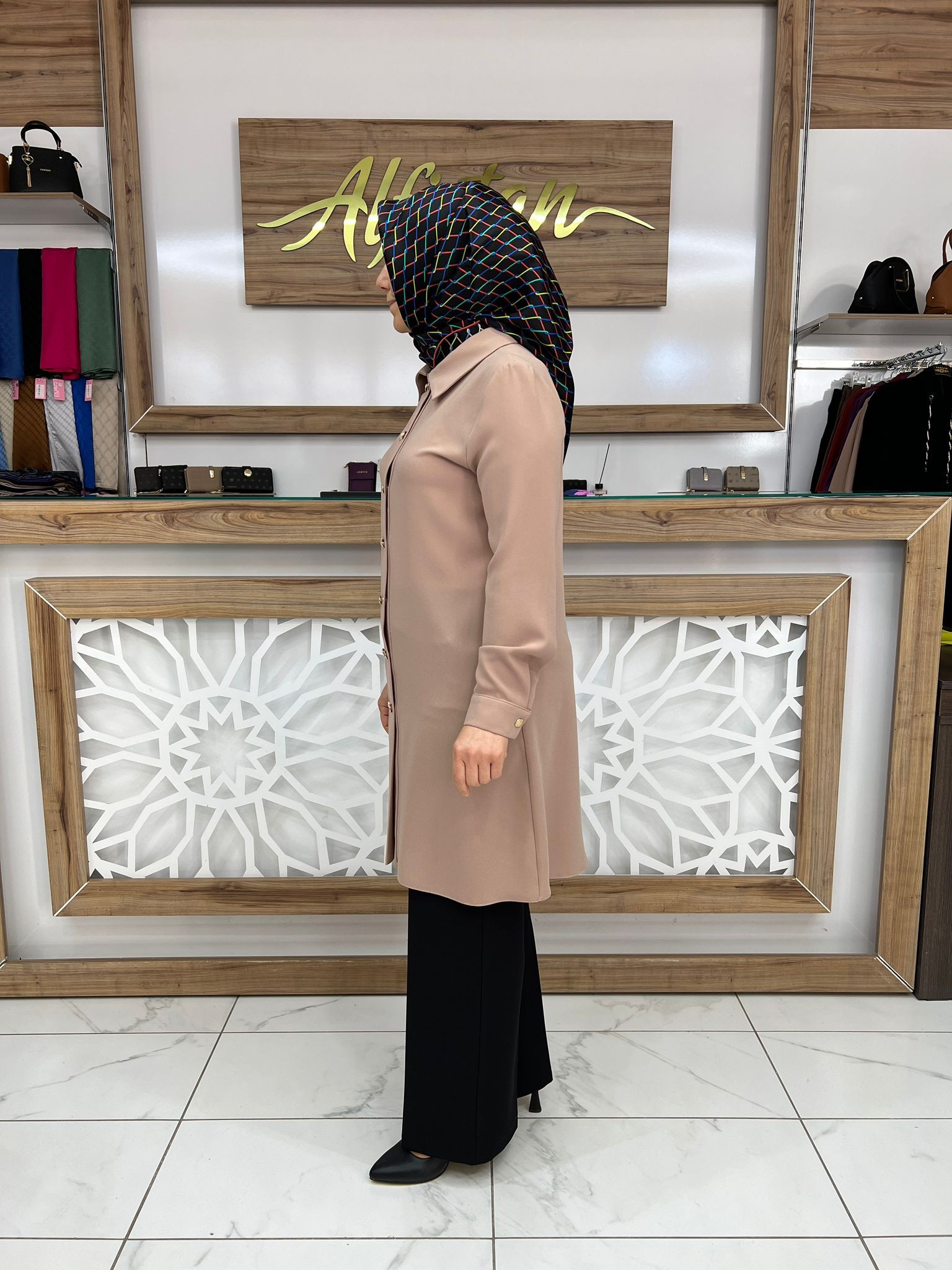 Blazer Düğmeli Kadın Tesettür Tunik BEJ hya 1330