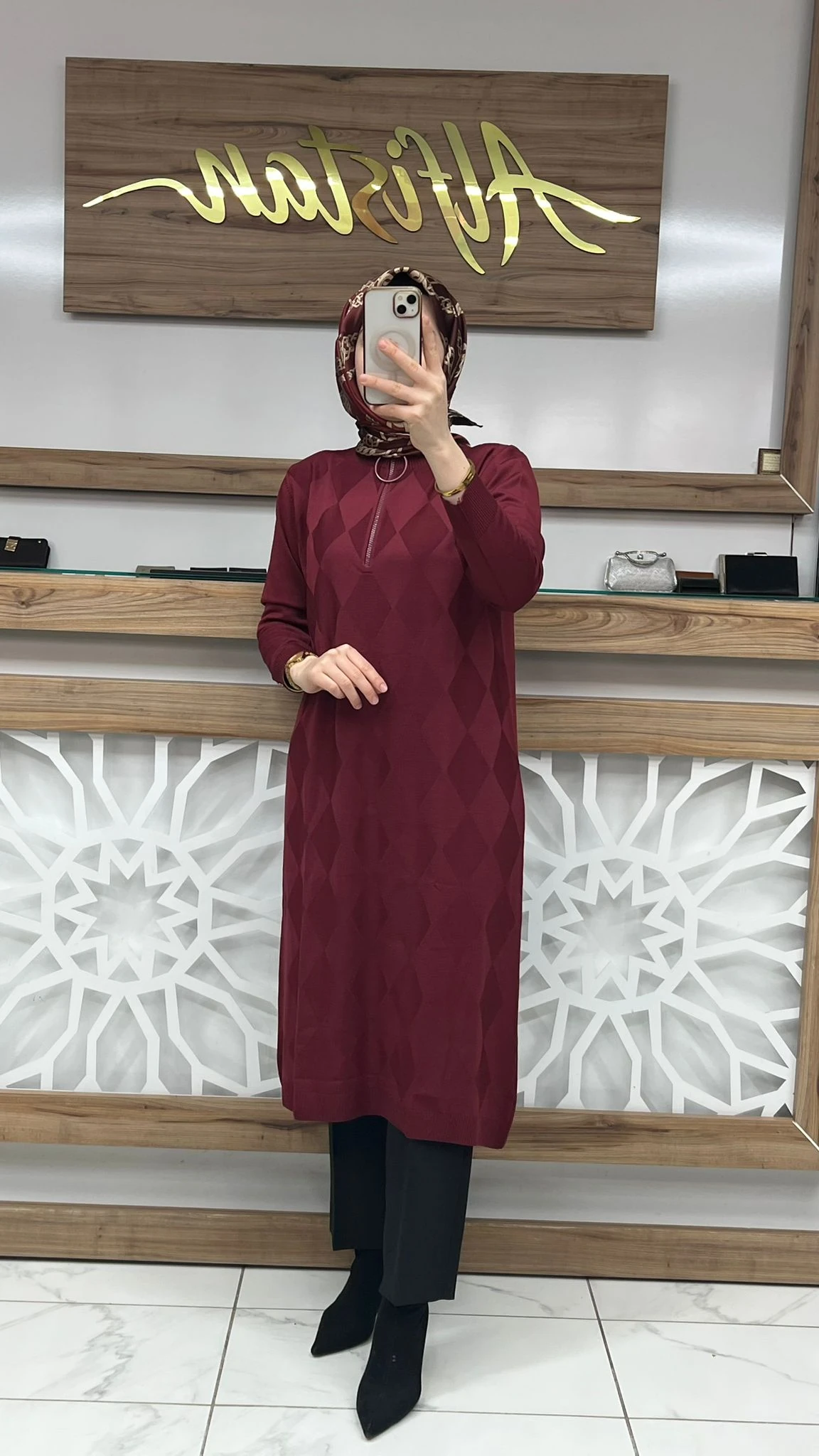 Baklava Desenli Merserize Tunik armn 25KTD4112