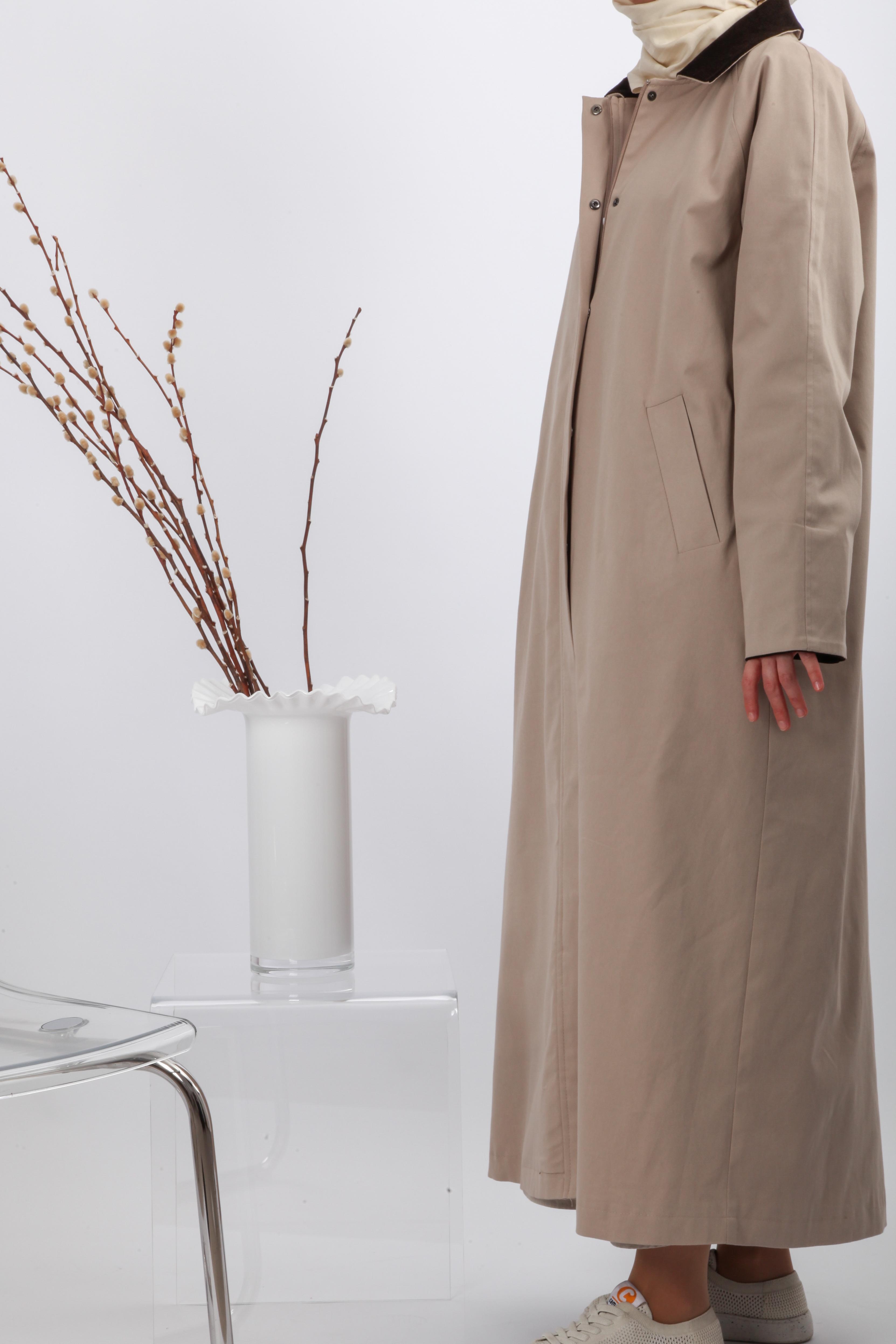 Oversize Kadife Yaka Uzun Ceket