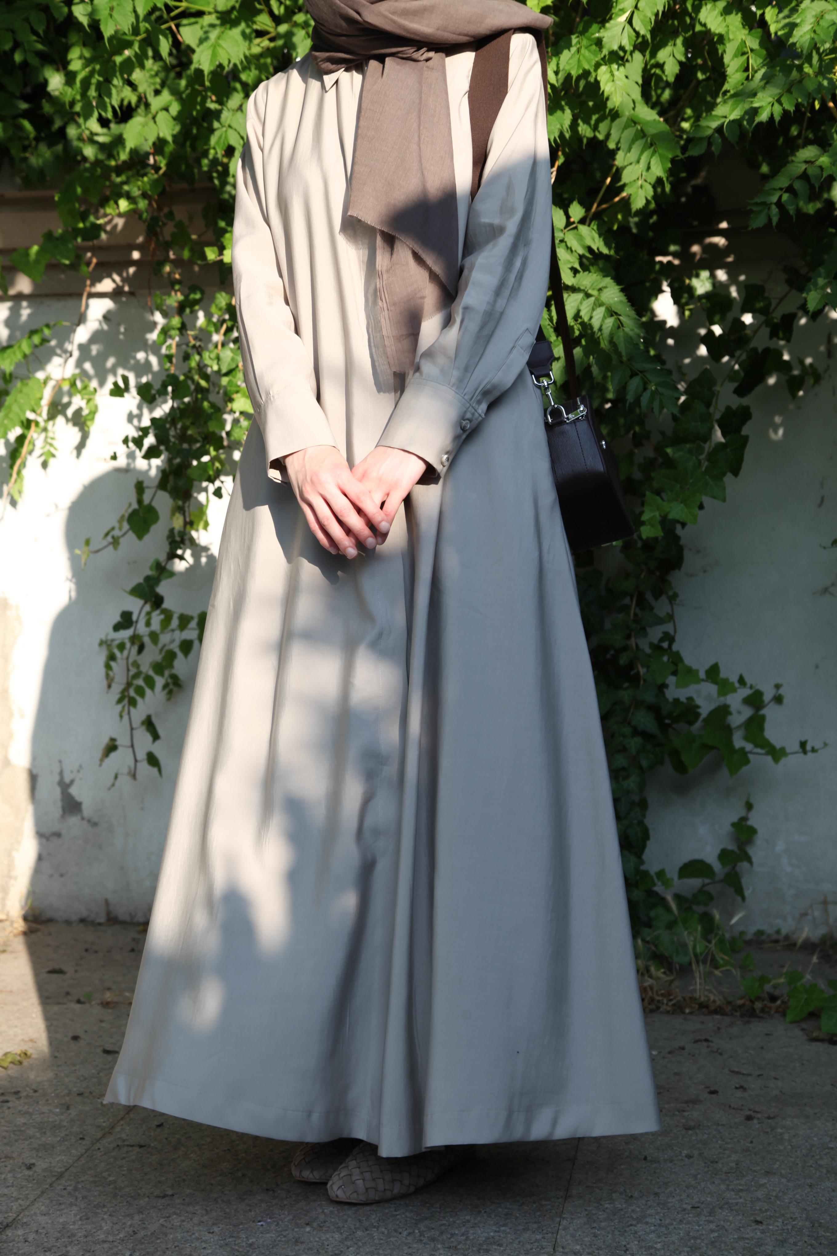 Tencel Gömlek Elbise - Taş