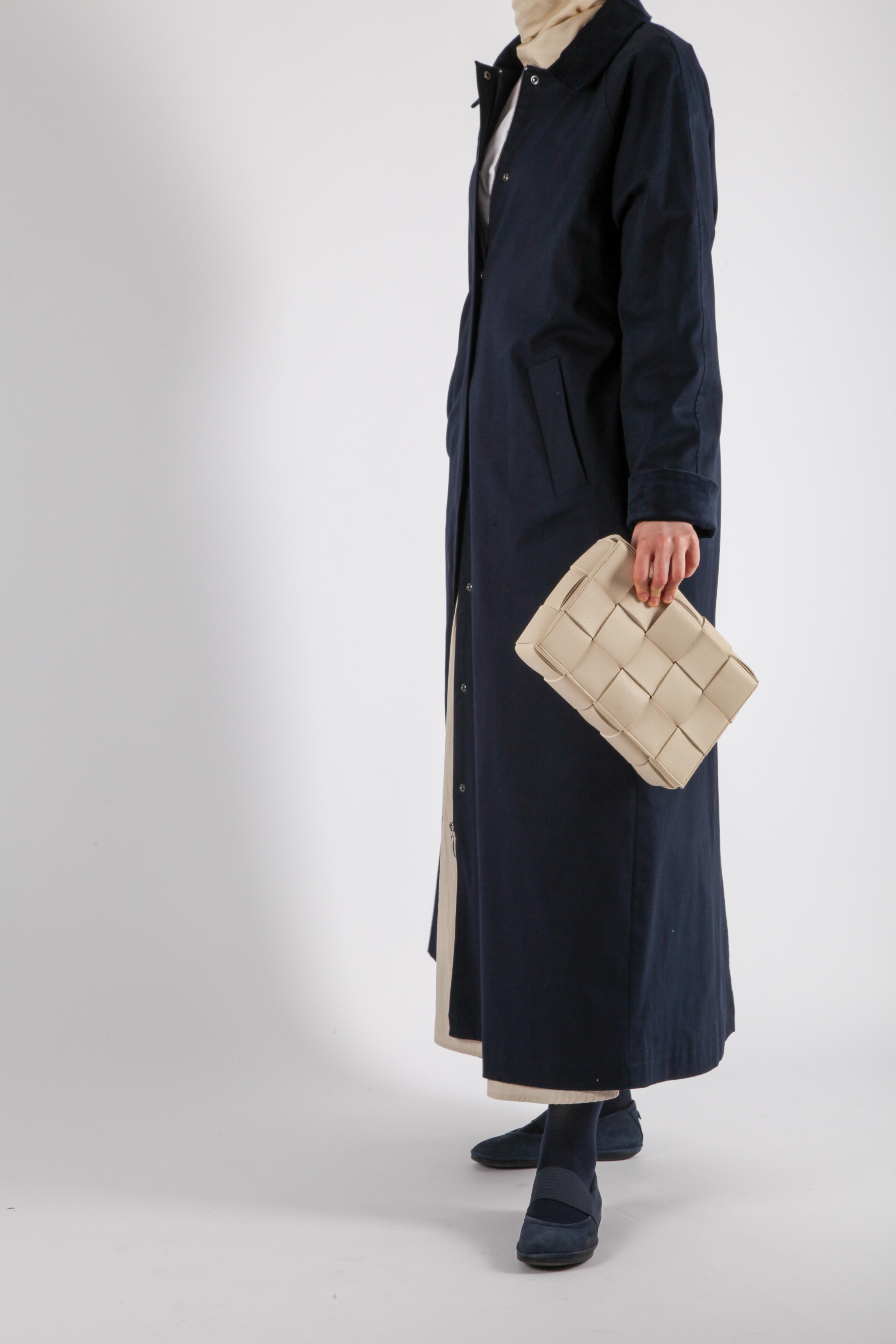 Oversize Kadife Yaka Uzun Ceket - Lacivert