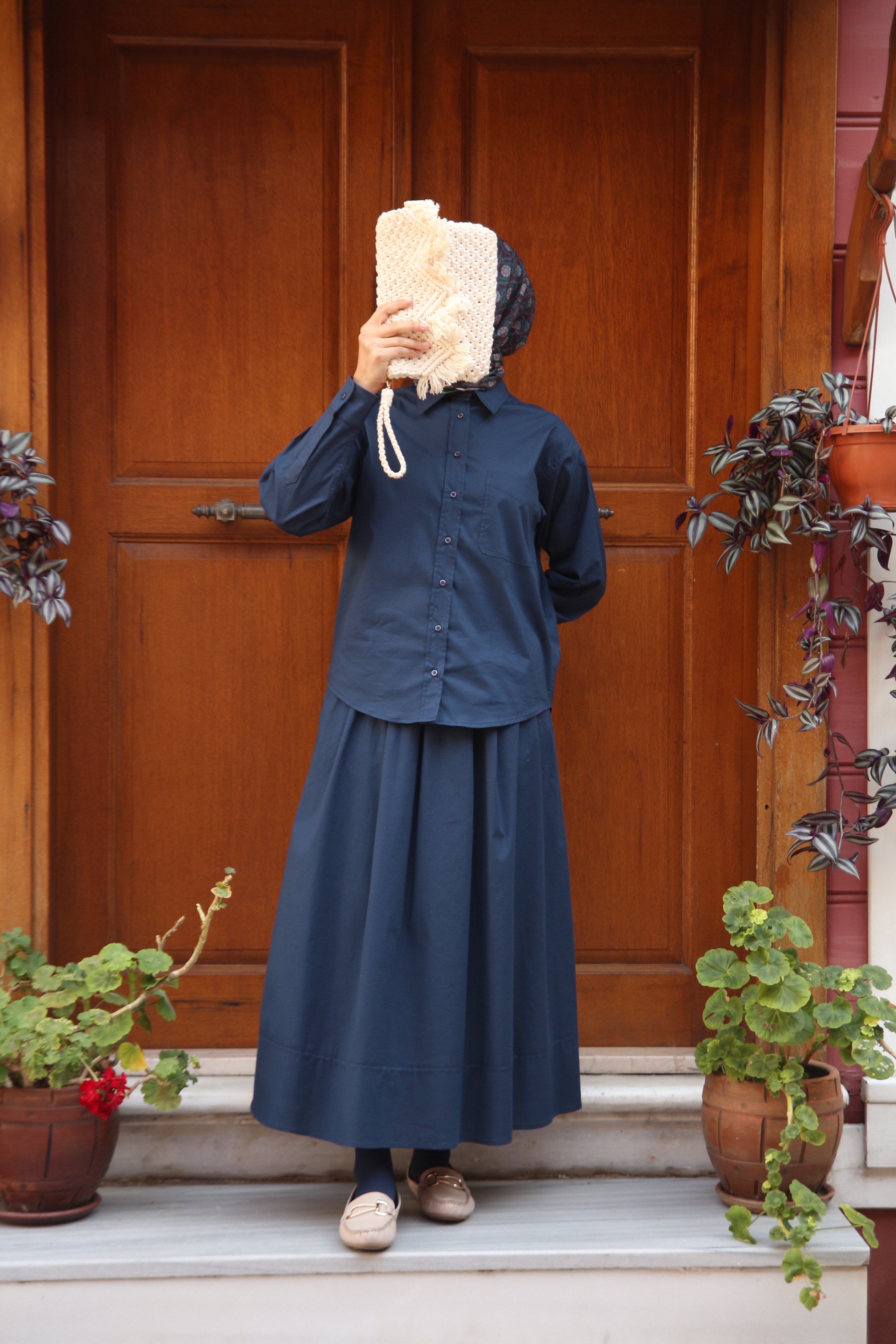 Poplin Lacivert Etek