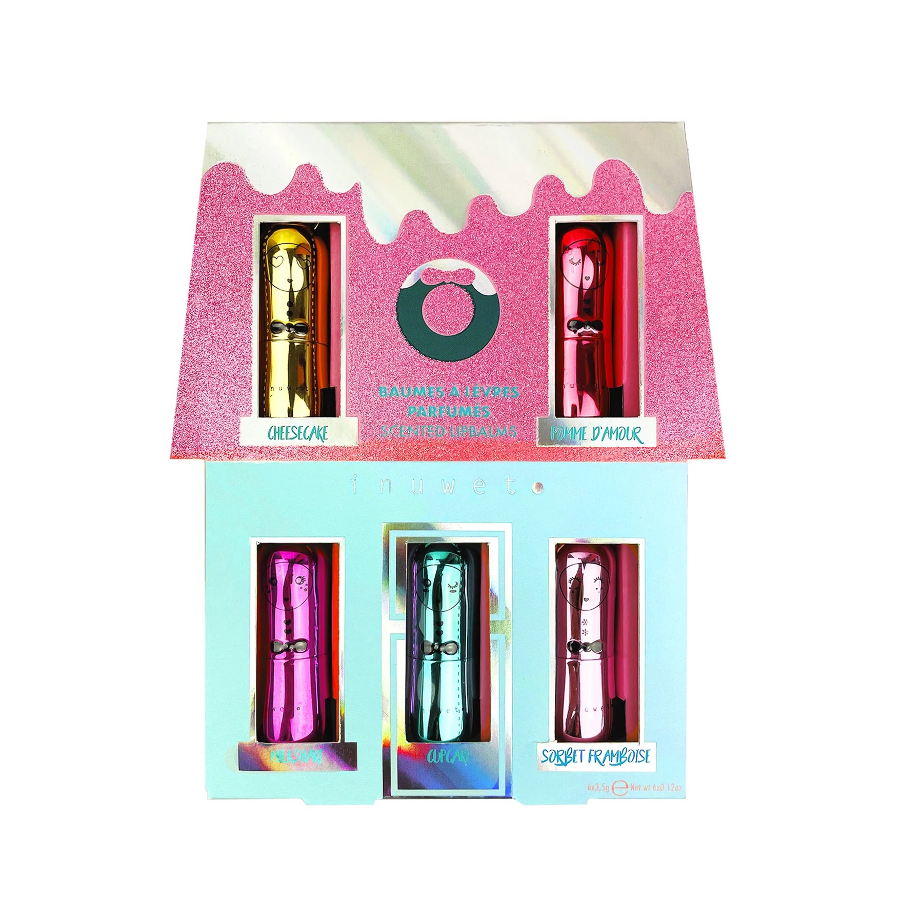 Inuwet Yılbaşı Evi 5li Dudak Nemlendiricisi Seti-Cupcake, Cheesecake, Frambuaz, Milkshake ve Elma Aromalı