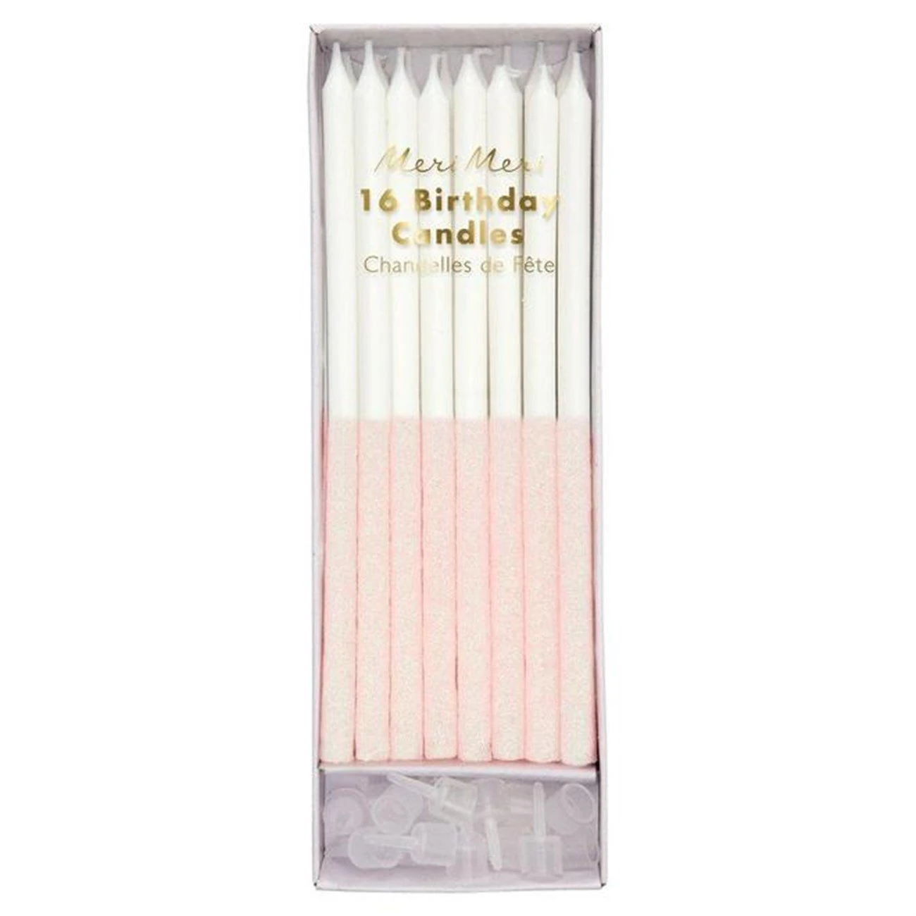 Meri Meri - Pale Pink Glitter Dipped Candles - Açık Pembe Simli Mumlar
