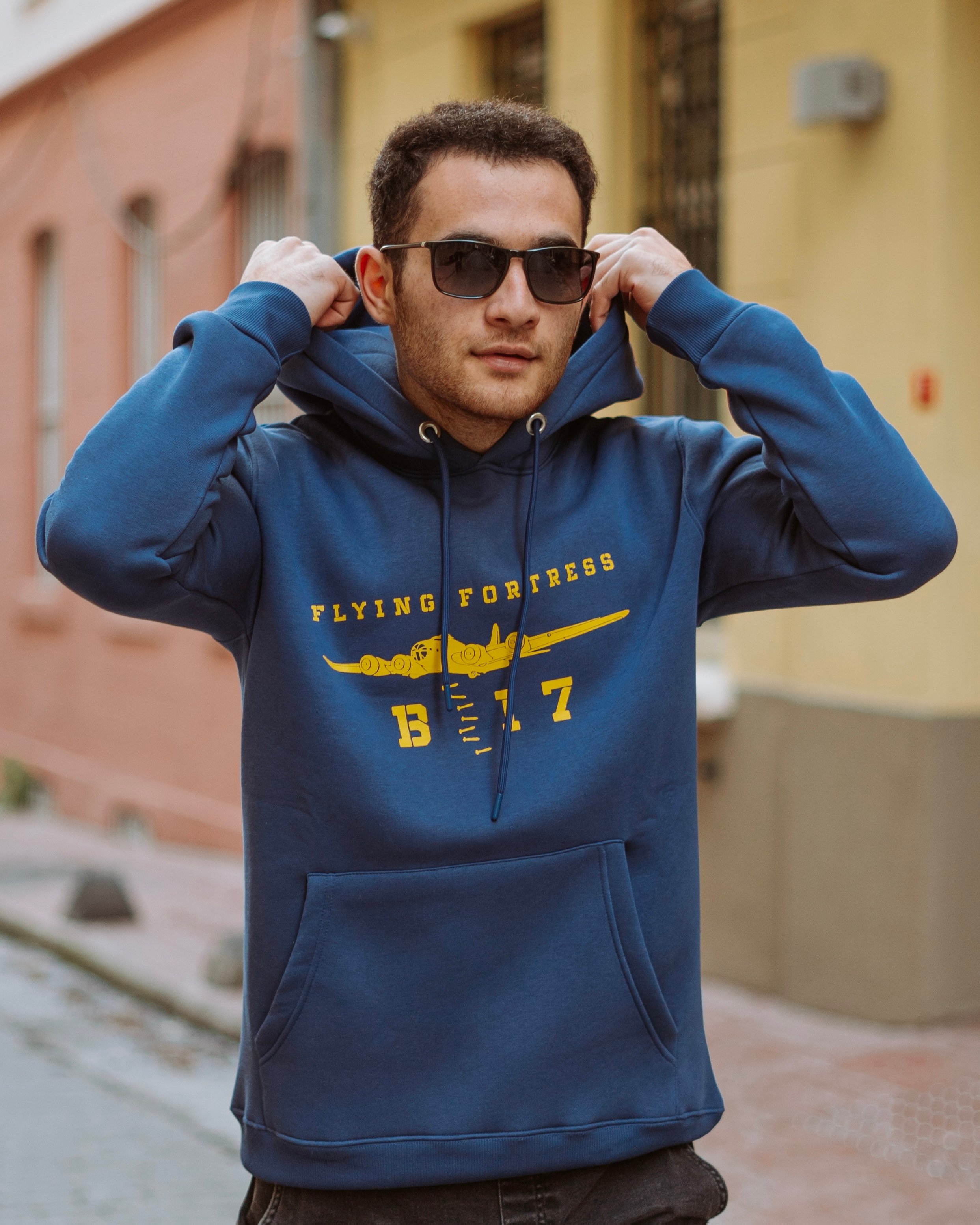 WW2 - B-17 FLYING FORTRESS - Özel Tasarım Mavi Hoodie