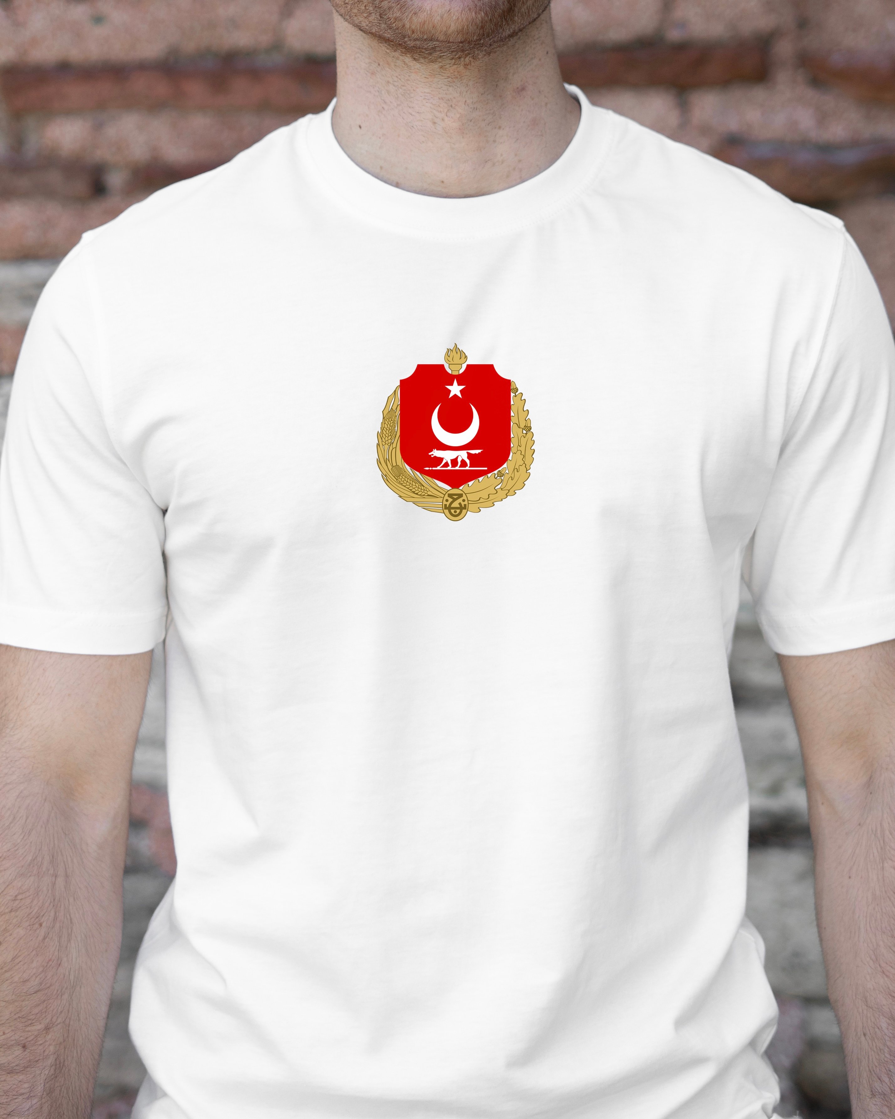 BOZKURTLU TÜRKİYE DEVLET ARMASI - Özel Tasarım Ekru Tişört