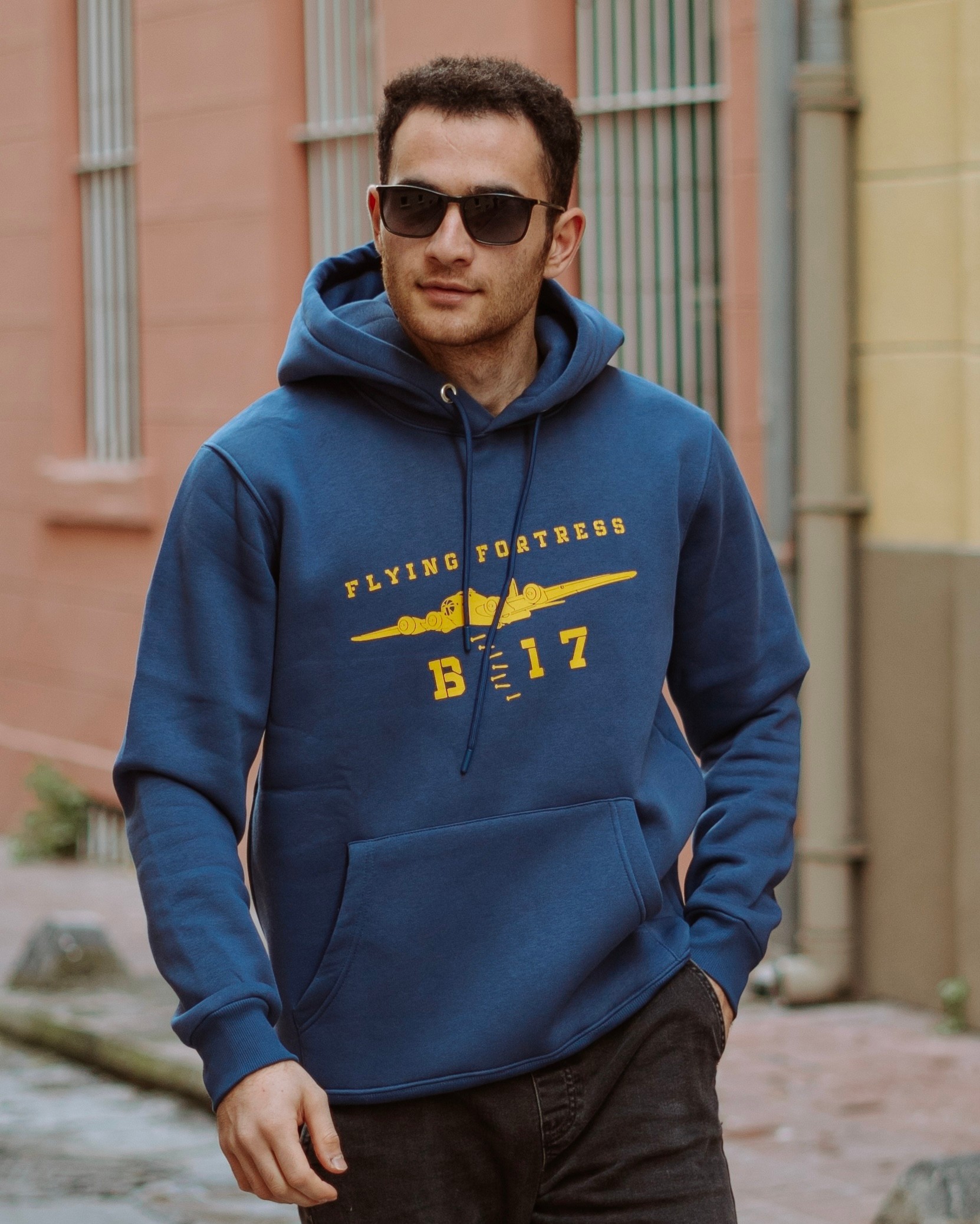 WW2 - B-17 FLYING FORTRESS - Özel Tasarım Mavi Hoodie