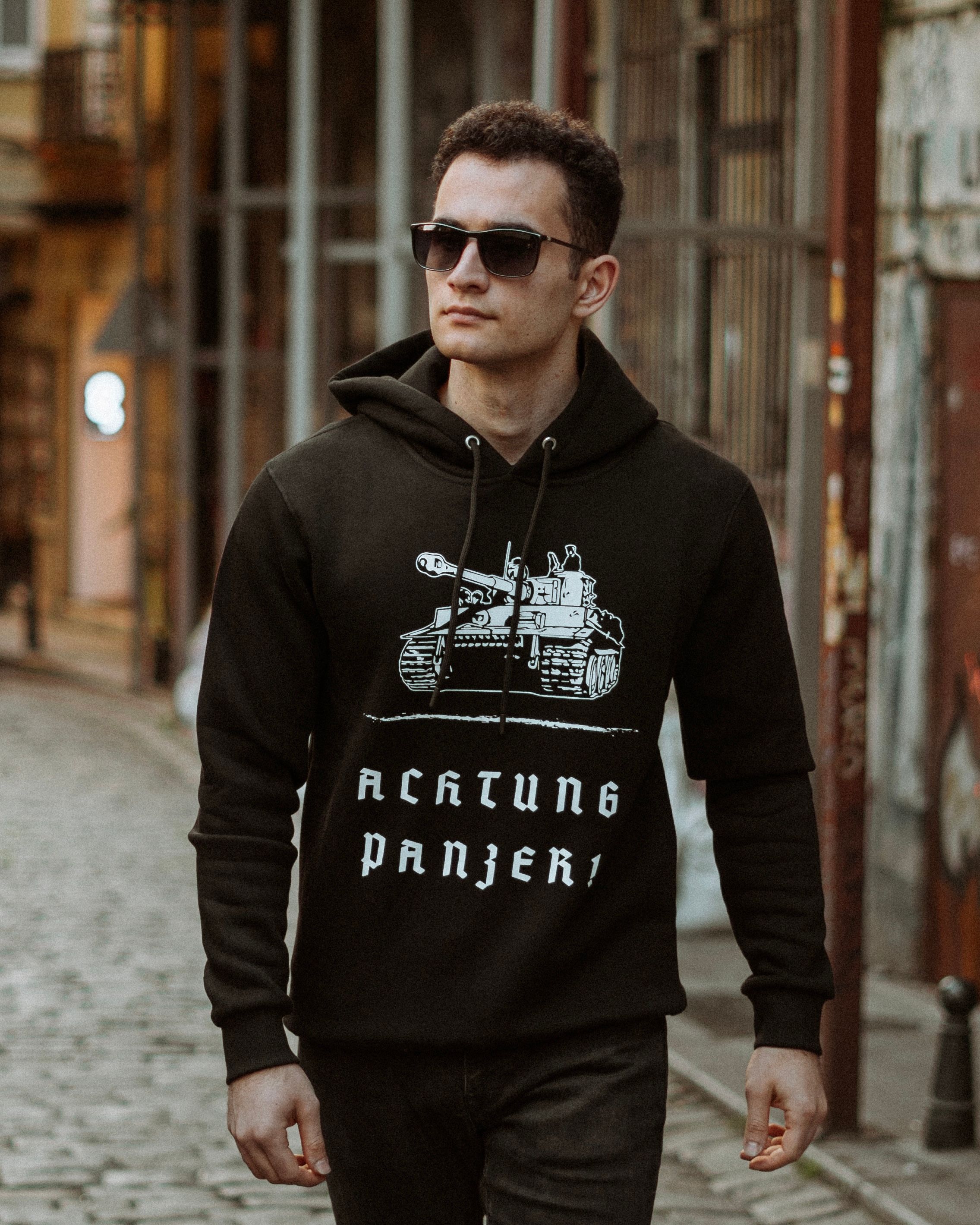 WW2 - ACHTUNG PANZER - Özel Tasarım Siyah Hoodie