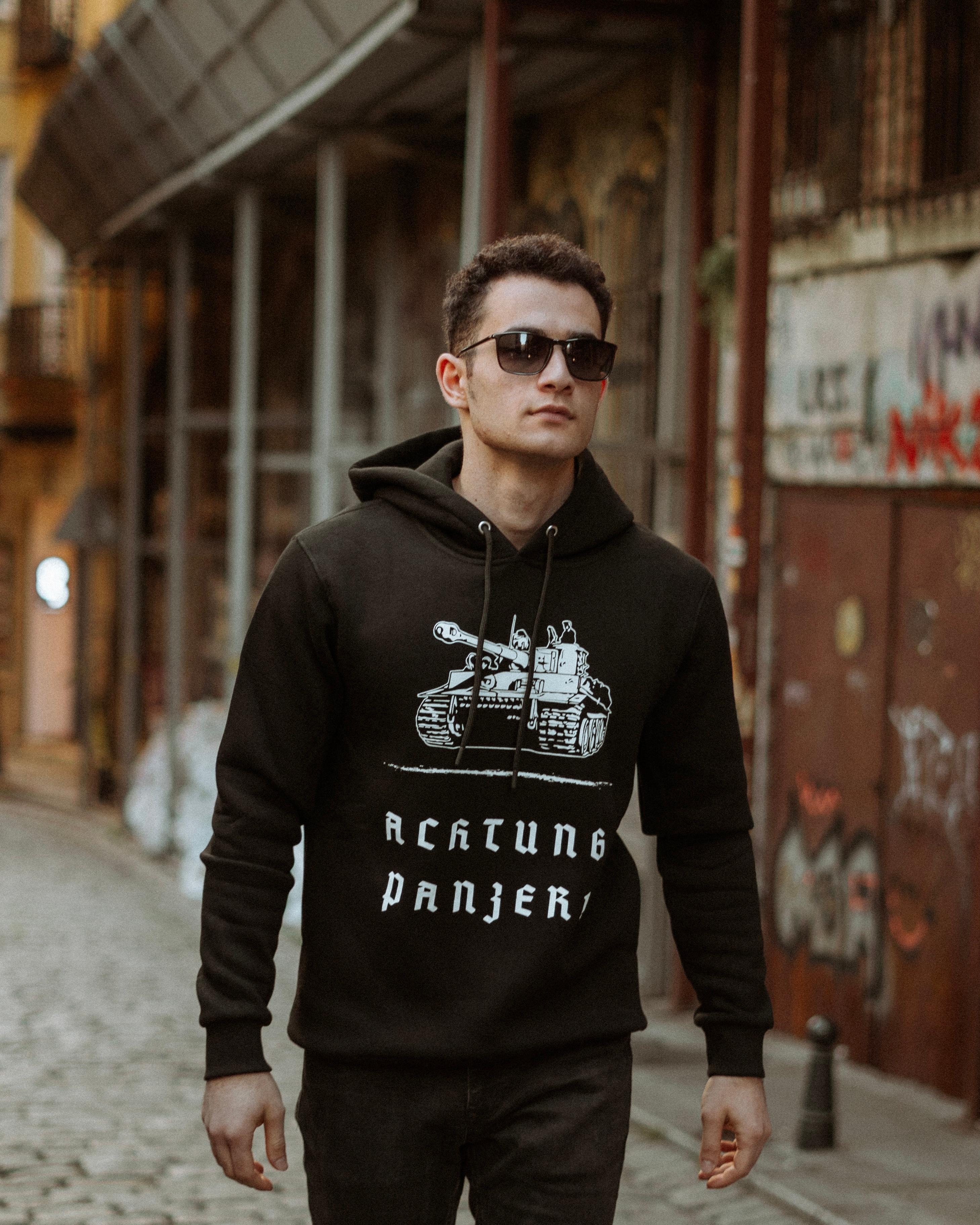 WW2 - ACHTUNG PANZER - Özel Tasarım Siyah Hoodie