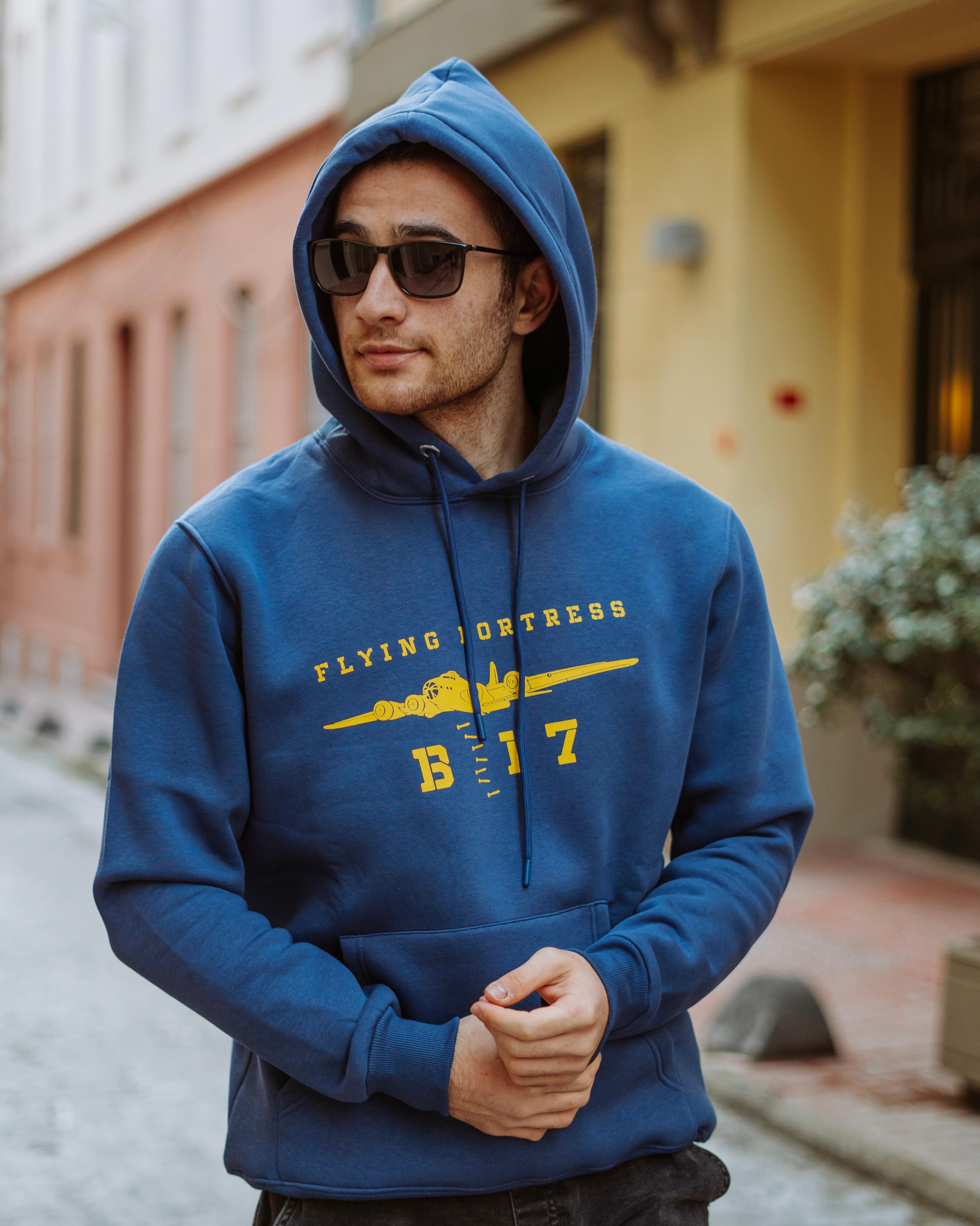 WW2 - B-17 FLYING FORTRESS - Özel Tasarım Mavi Hoodie