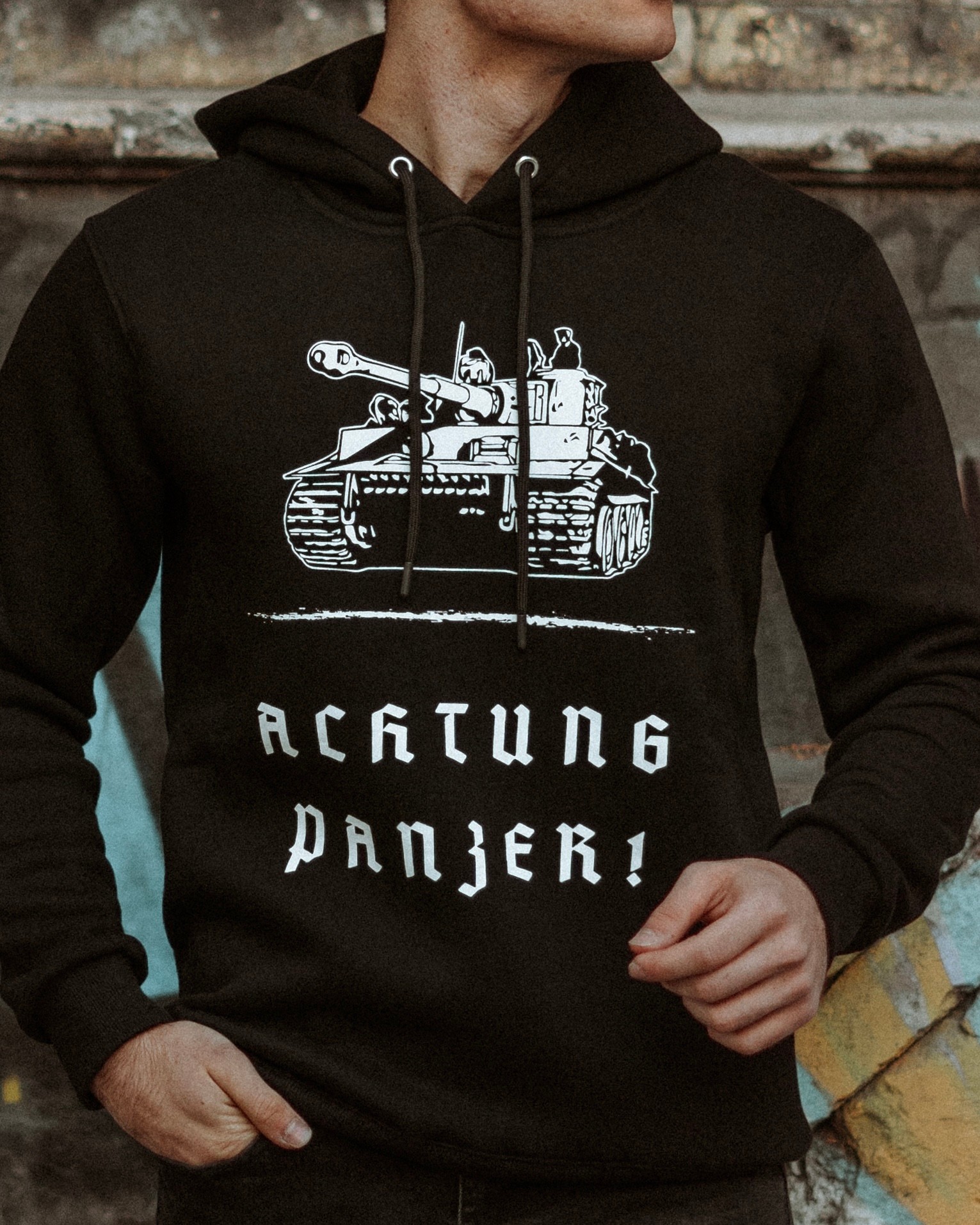 WW2 - ACHTUNG PANZER - Özel Tasarım Siyah Hoodie