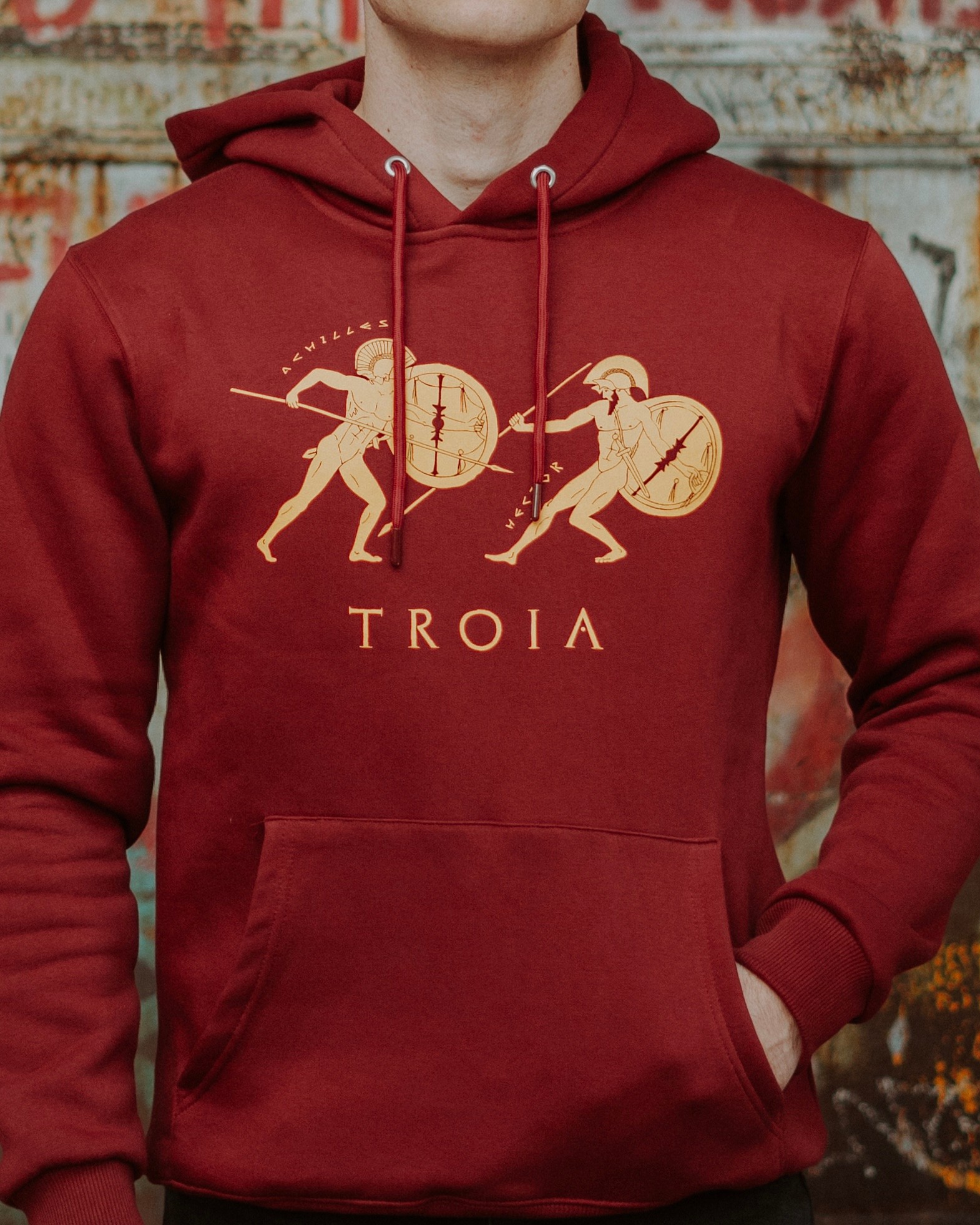TROIA - HECTOR vs ACHILLES - Özel Tasarım Bordo Hoodie
