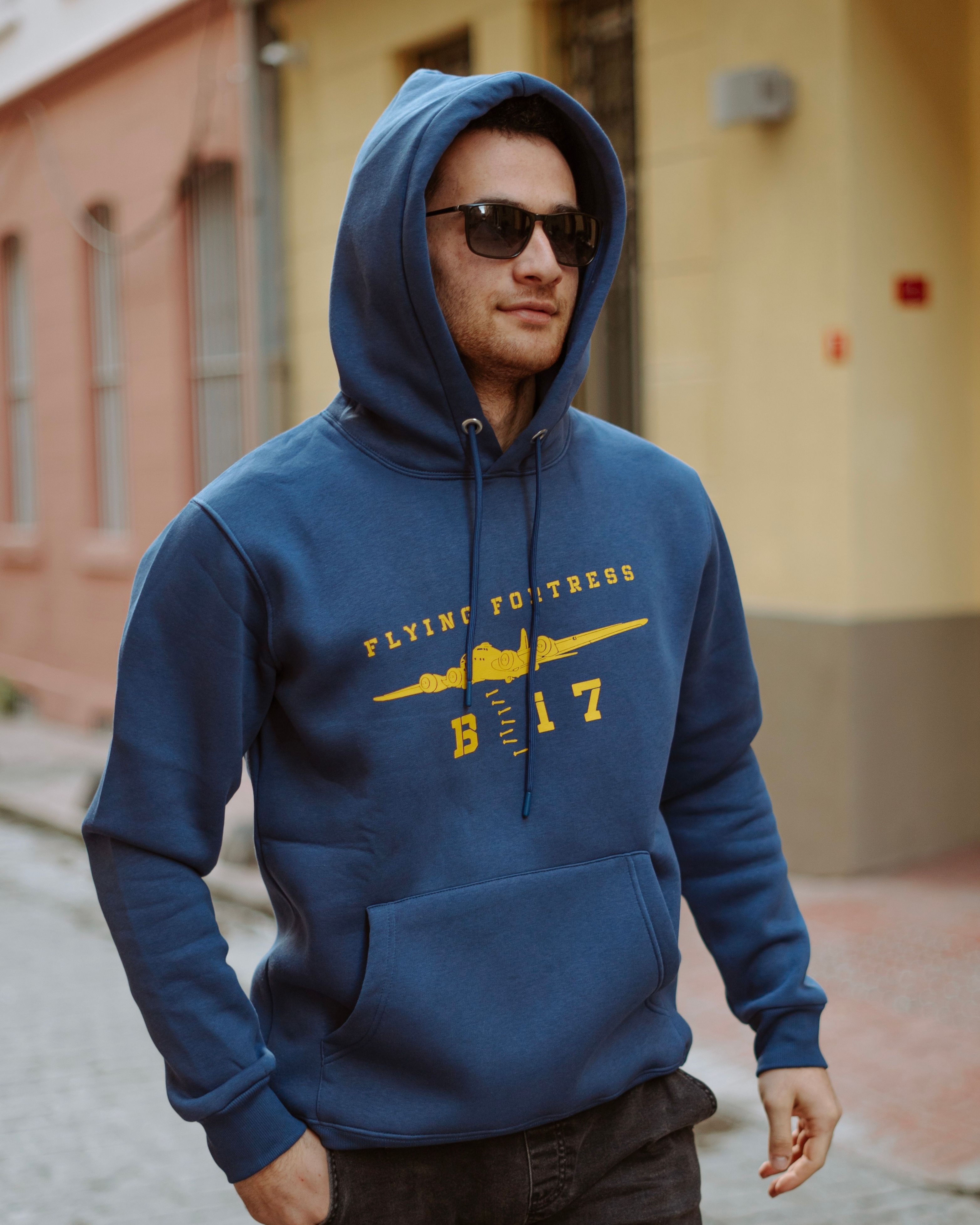 WW2 - B-17 FLYING FORTRESS - Özel Tasarım Mavi Hoodie