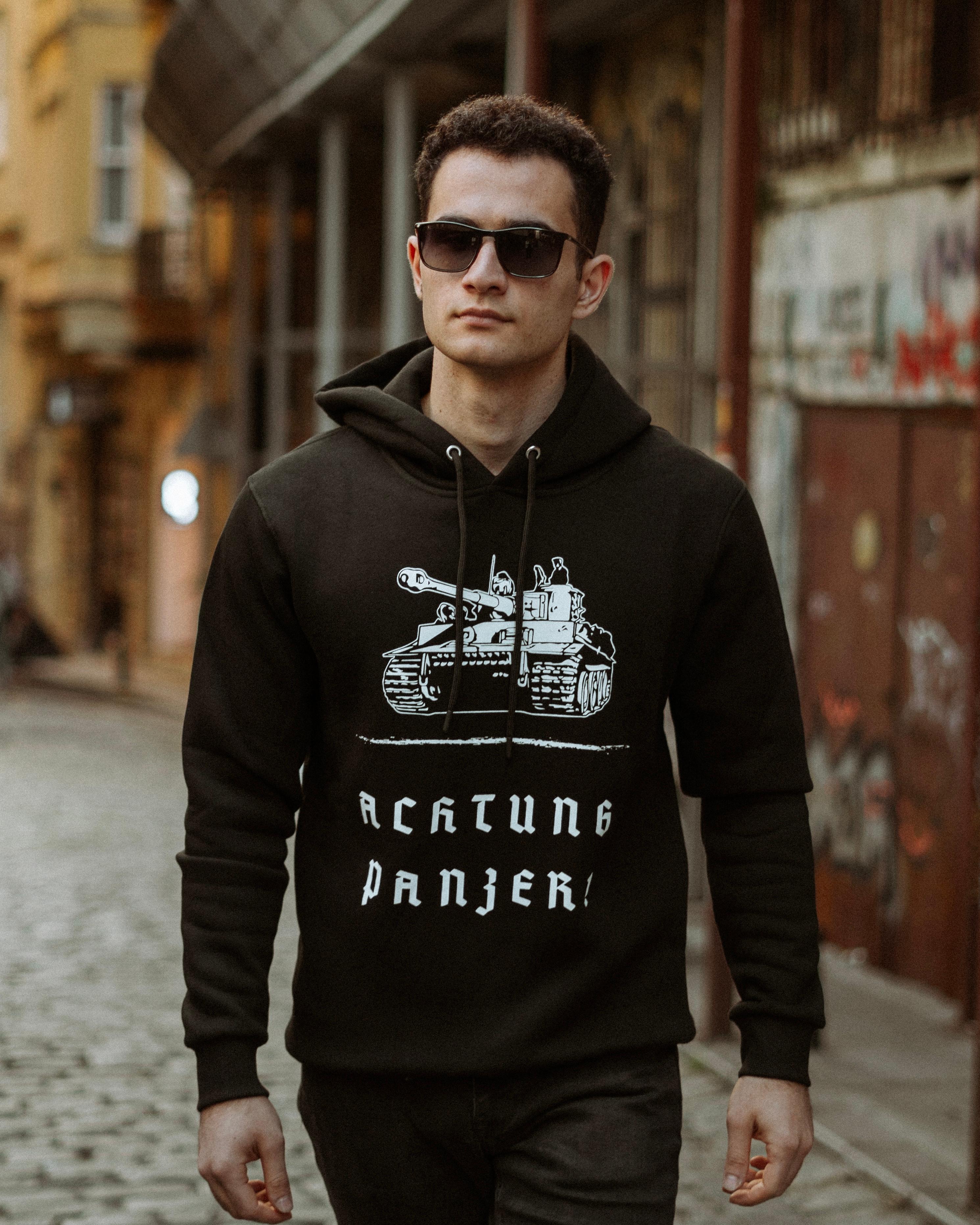 WW2 - ACHTUNG PANZER - Özel Tasarım Siyah Hoodie