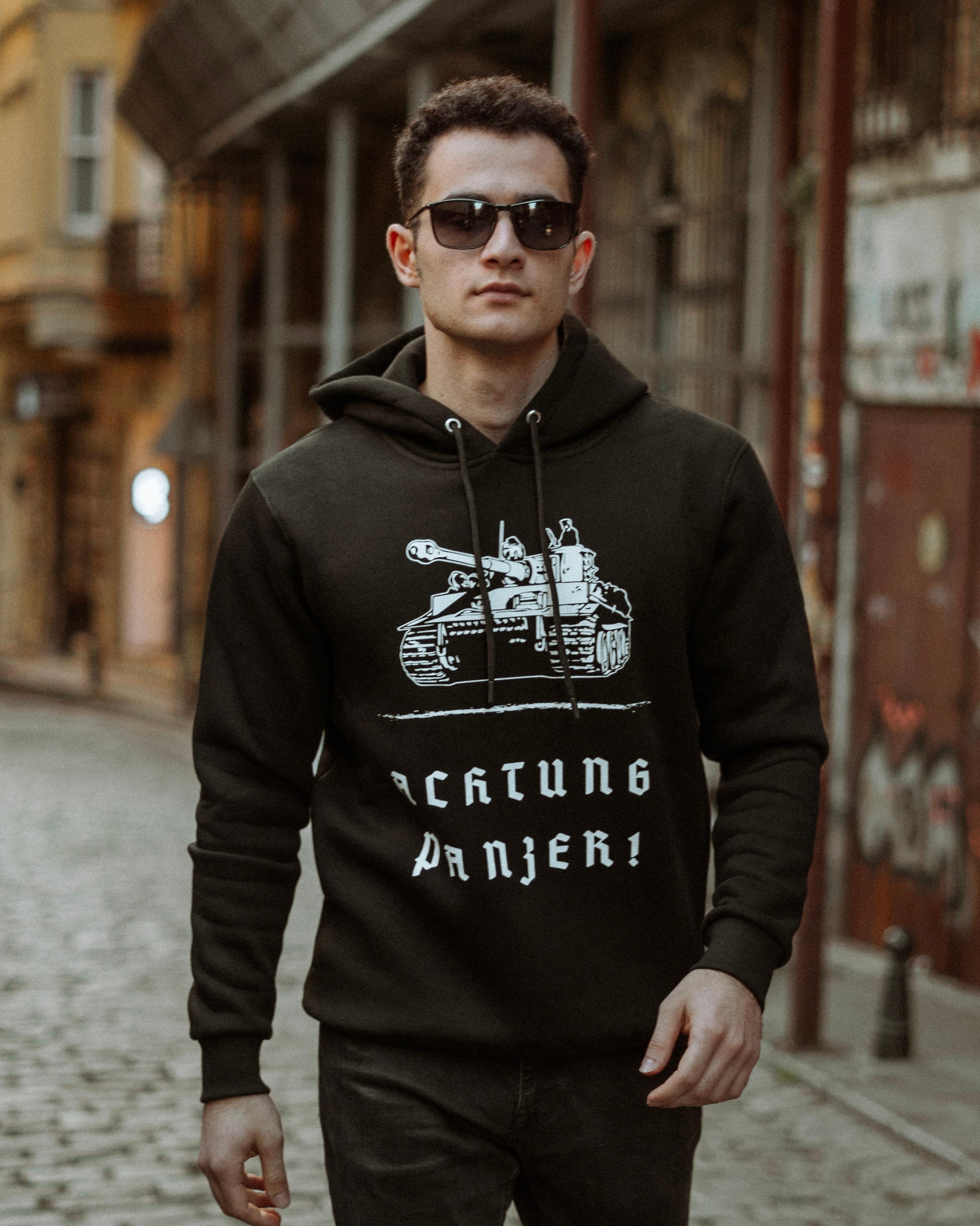 WW2 - ACHTUNG PANZER - Özel Tasarım Siyah Hoodie