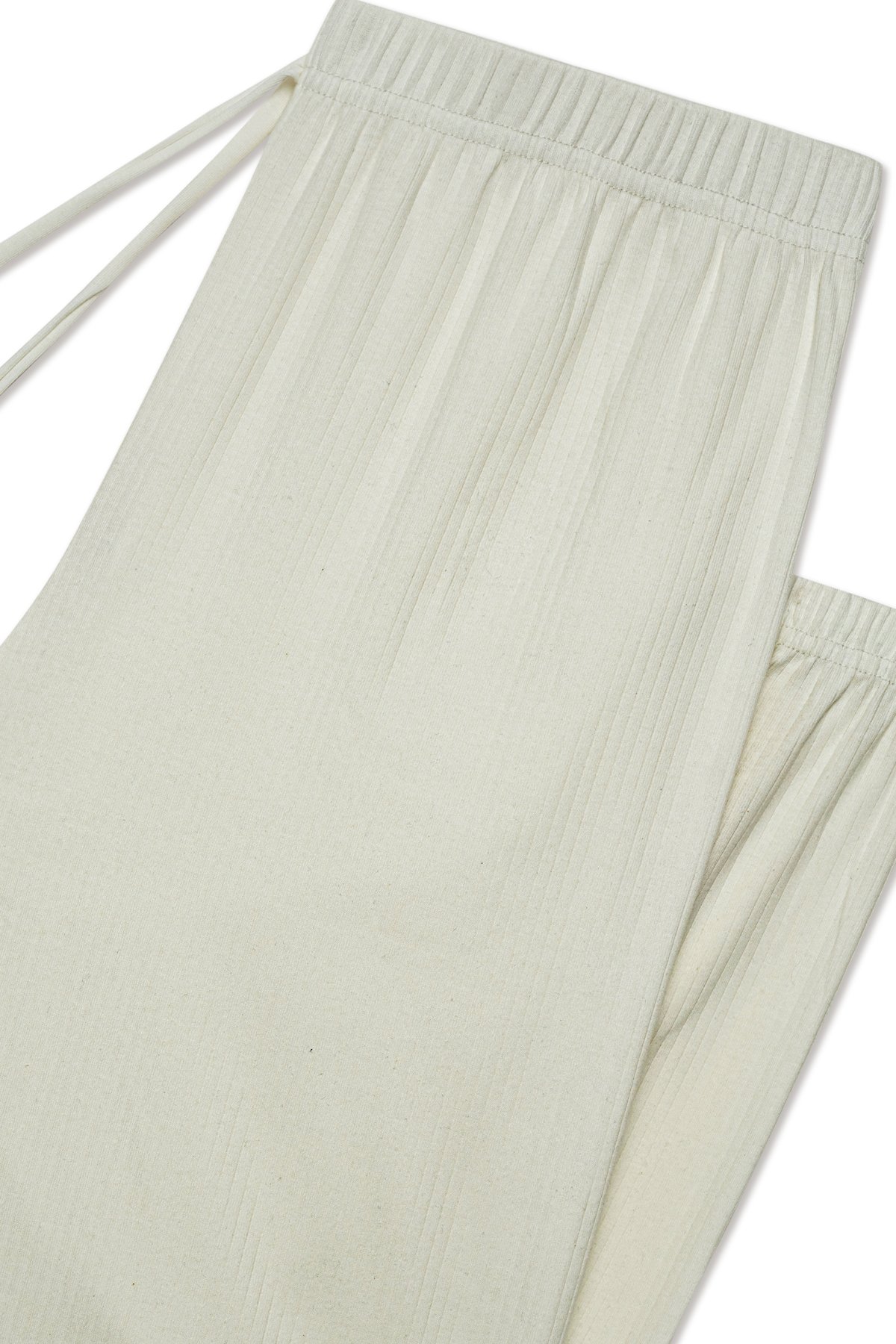 Pamuklu Fitilli Paça Bantlı Kadın Pijama Altı - Ekru