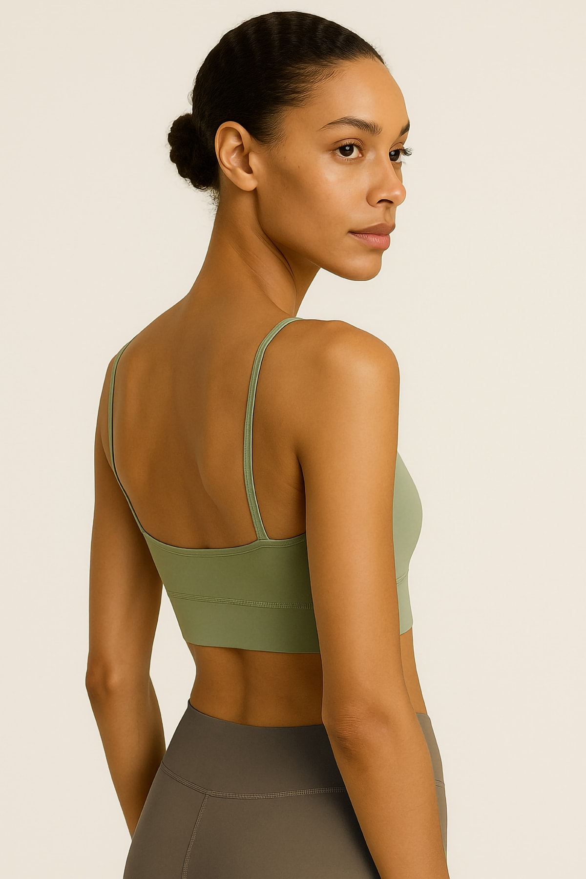 İnce Askılı Toparlayıcı Spor Büstiyer - Yağ Yeşili