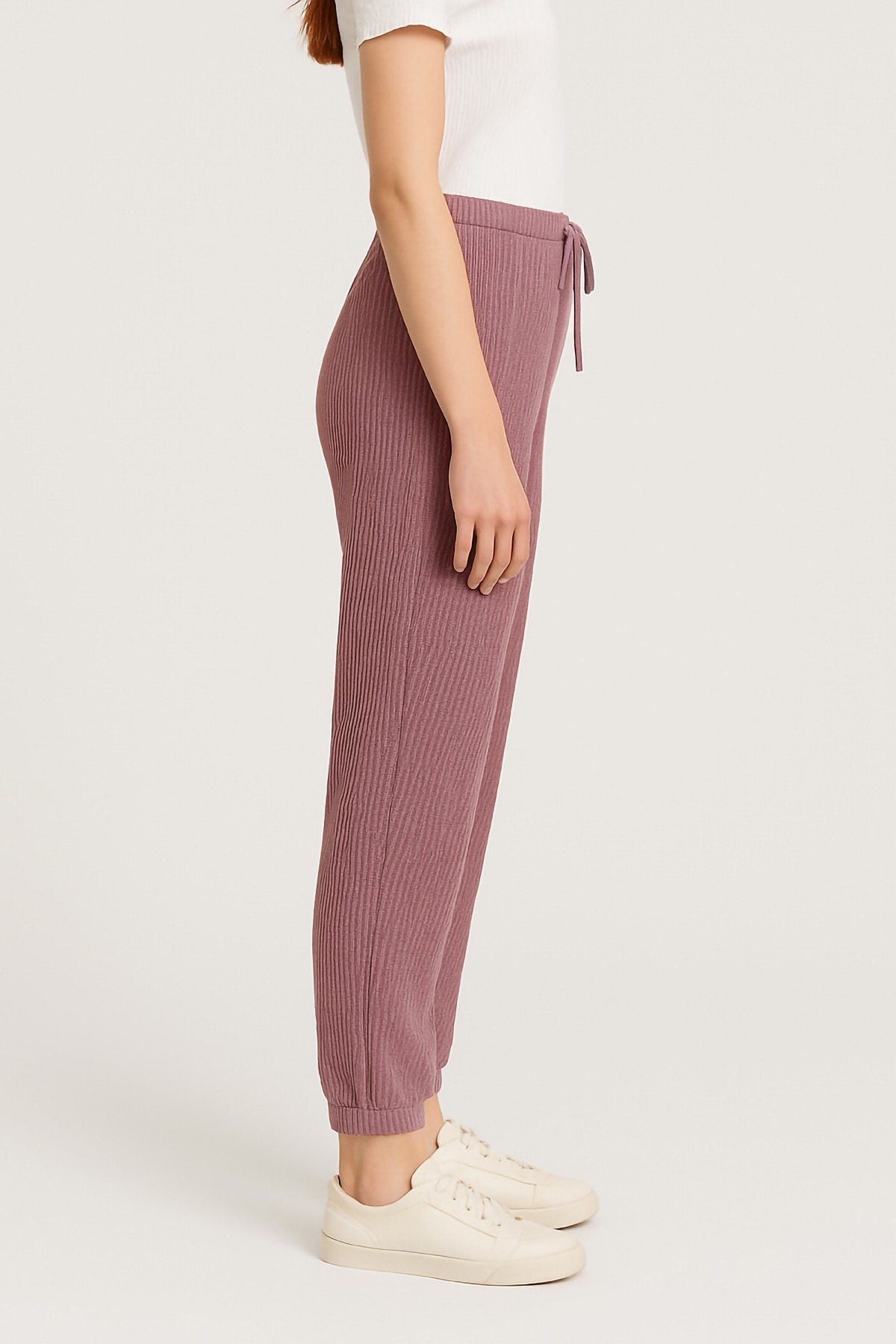 Pamuklu Fitilli Paça Bantlı Kadın Pijama Altı - Eflatun