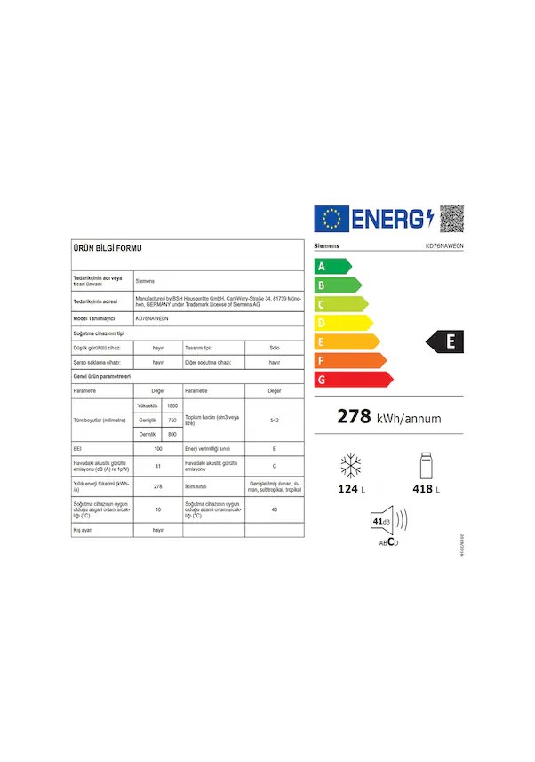 Siemens KD76NAWE0N Çif Kapılı No Frost Buzdolabı