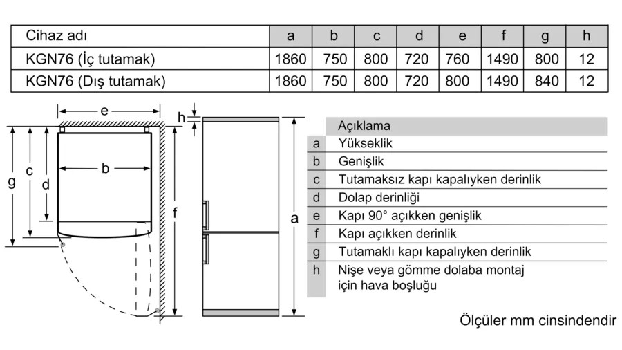 Bosch KGN76CIE0N Alttan Donduruculu Buzdolabı 186 x 75 cm Kolay Temizlenebilir Inox No-Frost