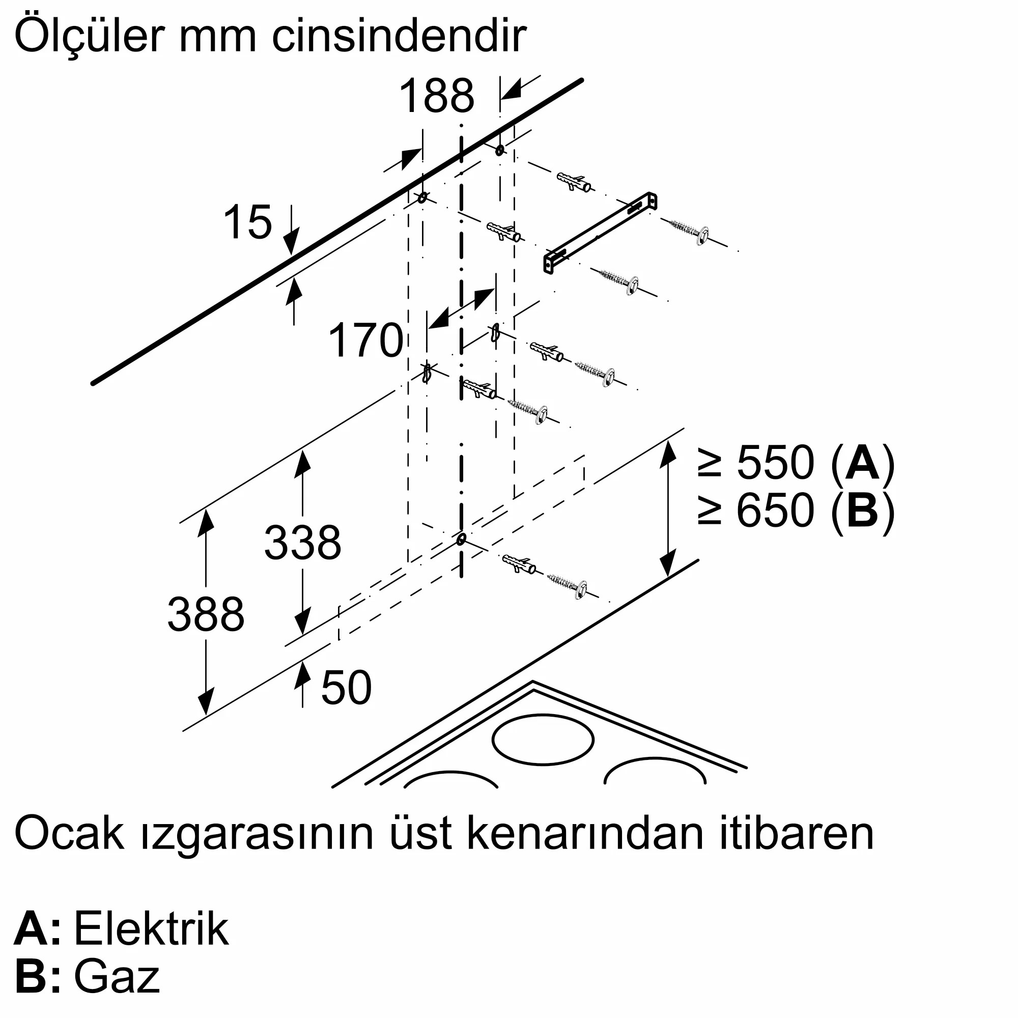 Bosch DWB67BK20T 60 cm Duvar Tipi Ankastre Davlumbaz