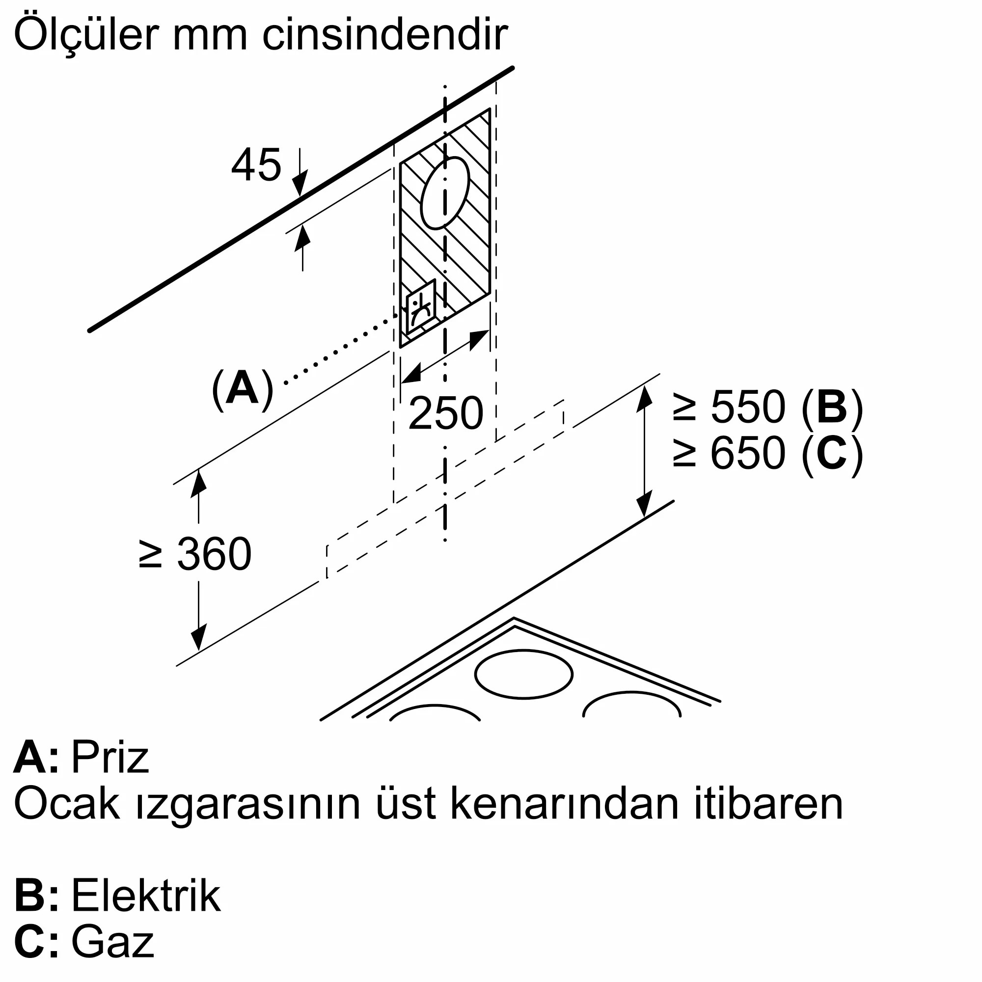 Bosch DWB67BK20T 60 cm Duvar Tipi Ankastre Davlumbaz