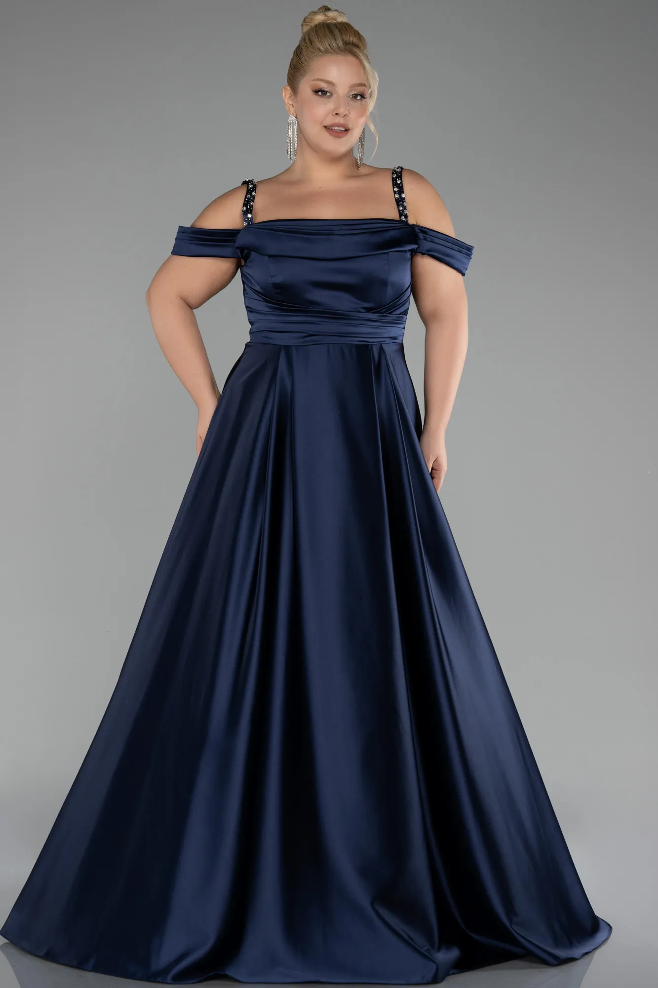 Strappy Long Satin Plus Size Engagement Dress ABU4207