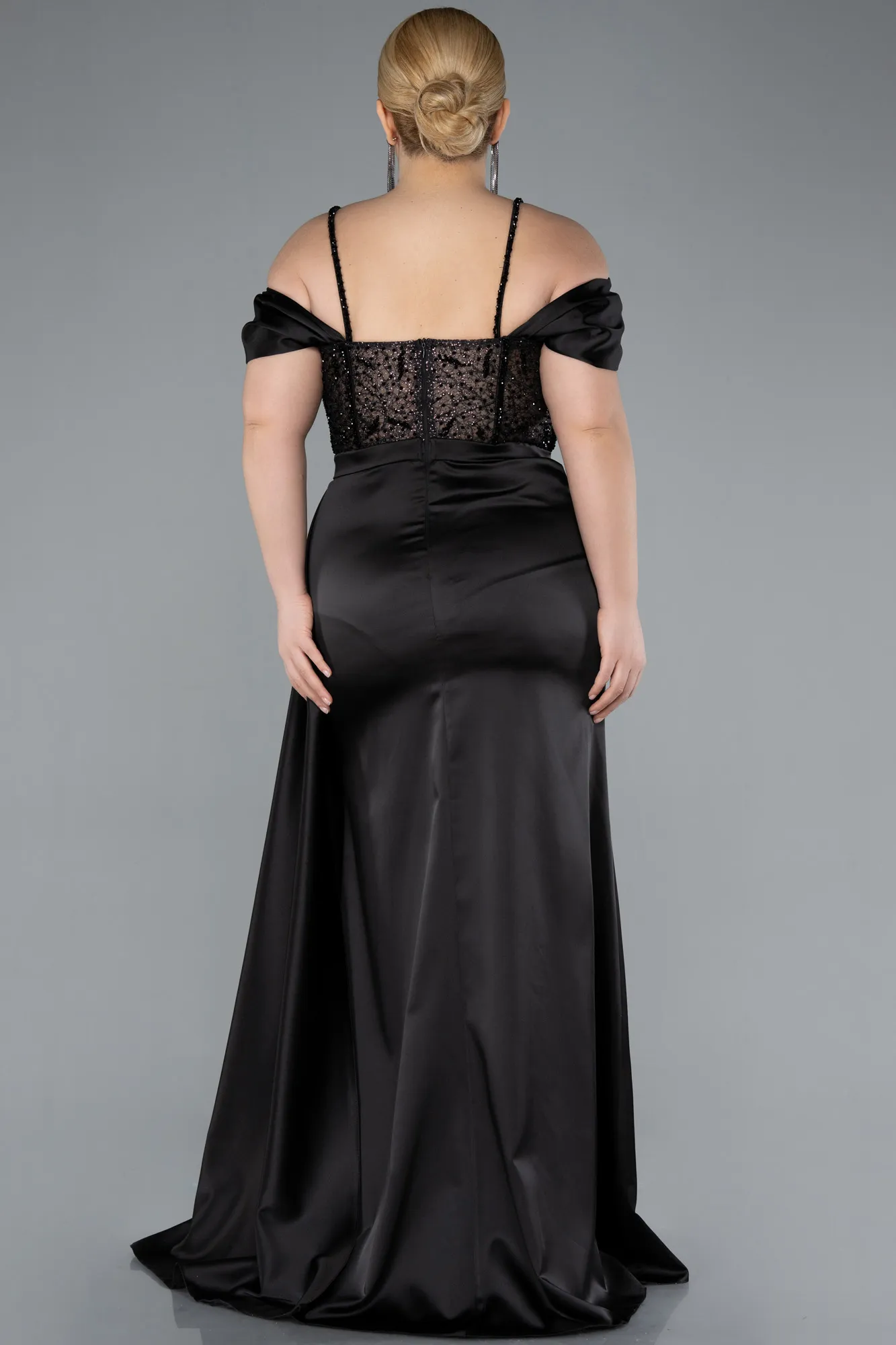 Glittery Underwire Slit Long Satin Plus Size Evening Gown ABU4803