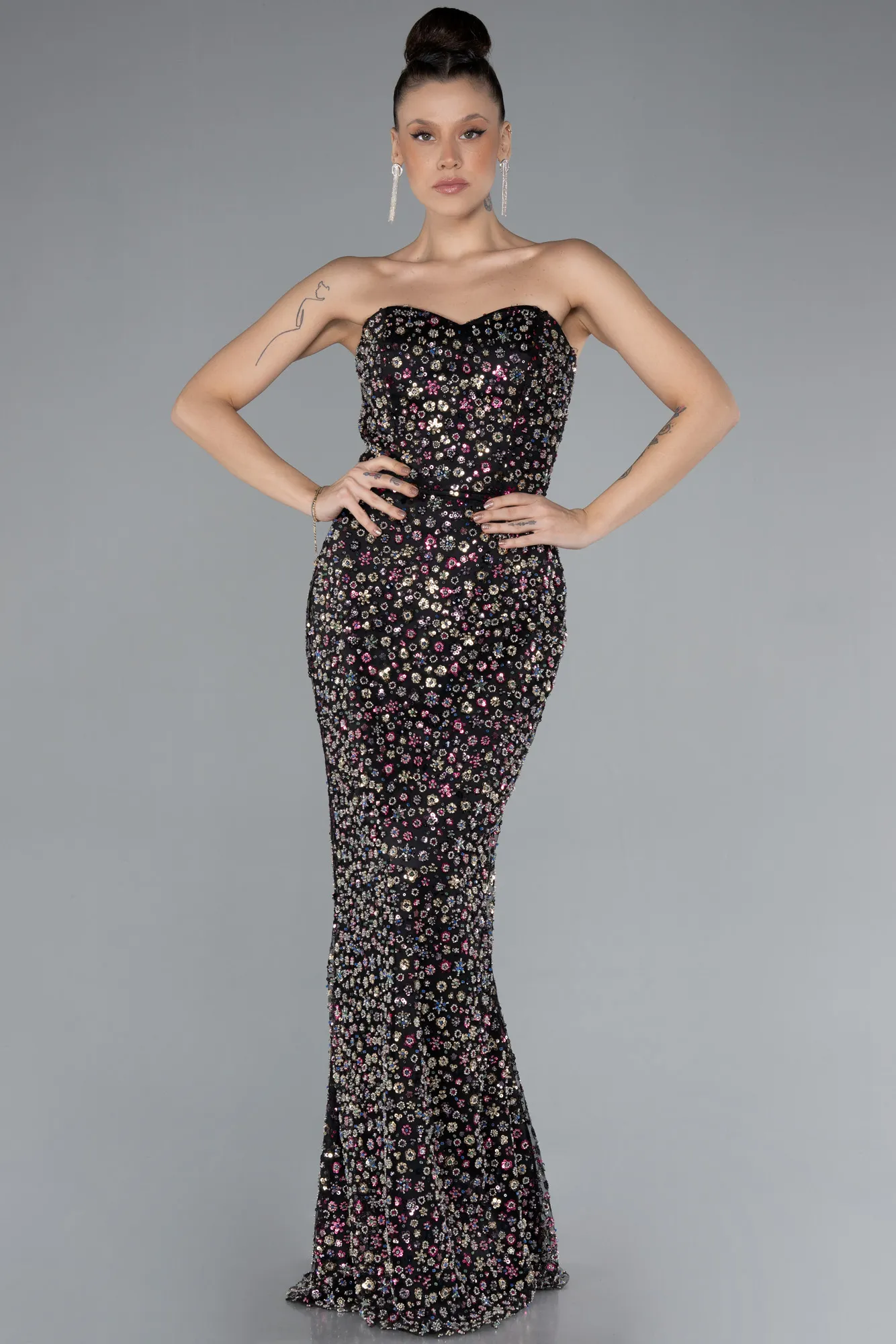 Strapless Stone Tailed Long Special Design Evening Gown ABU4538