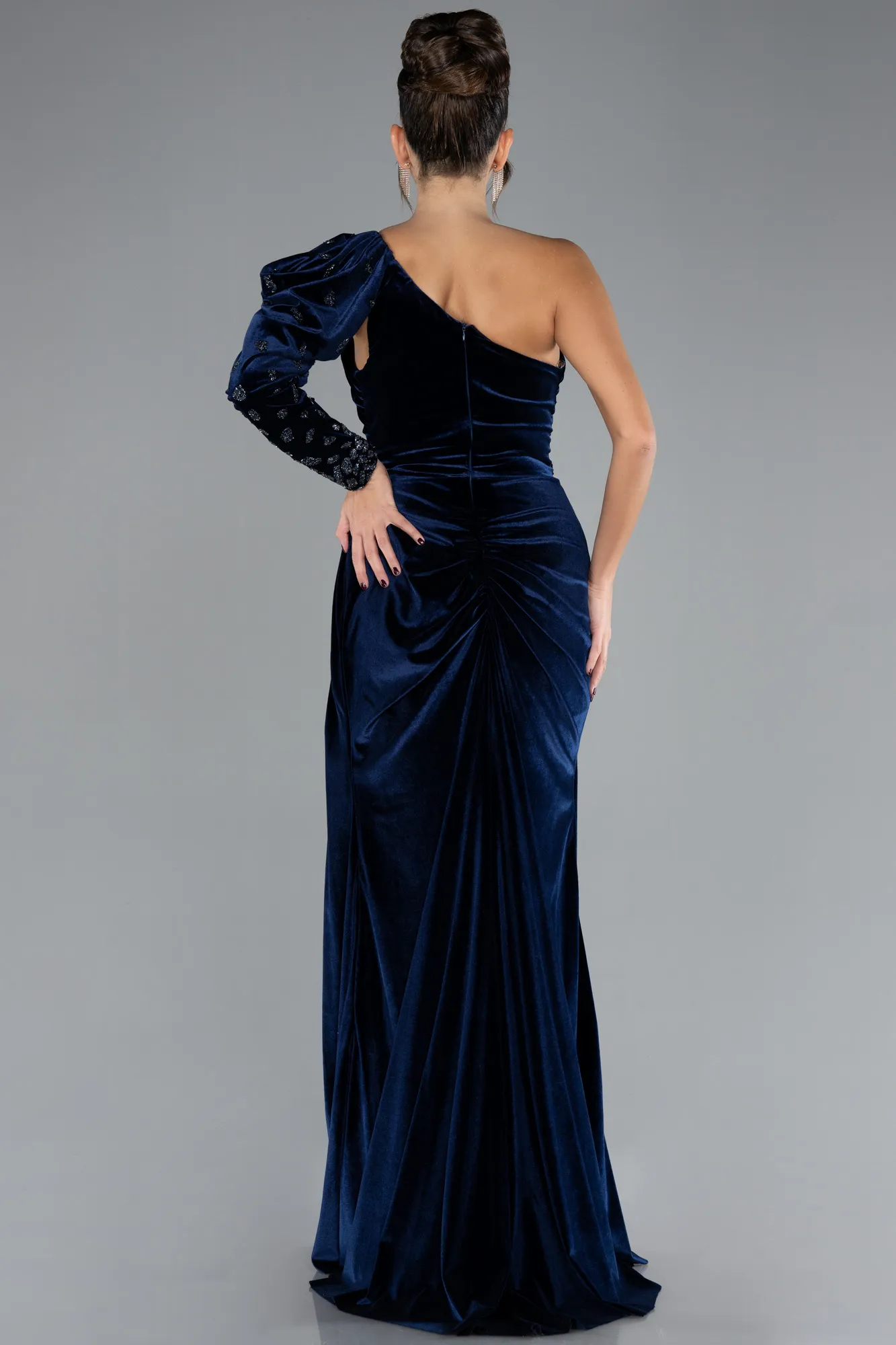 One Sleeve Slit Long Velvet Evening Dress ABU4338