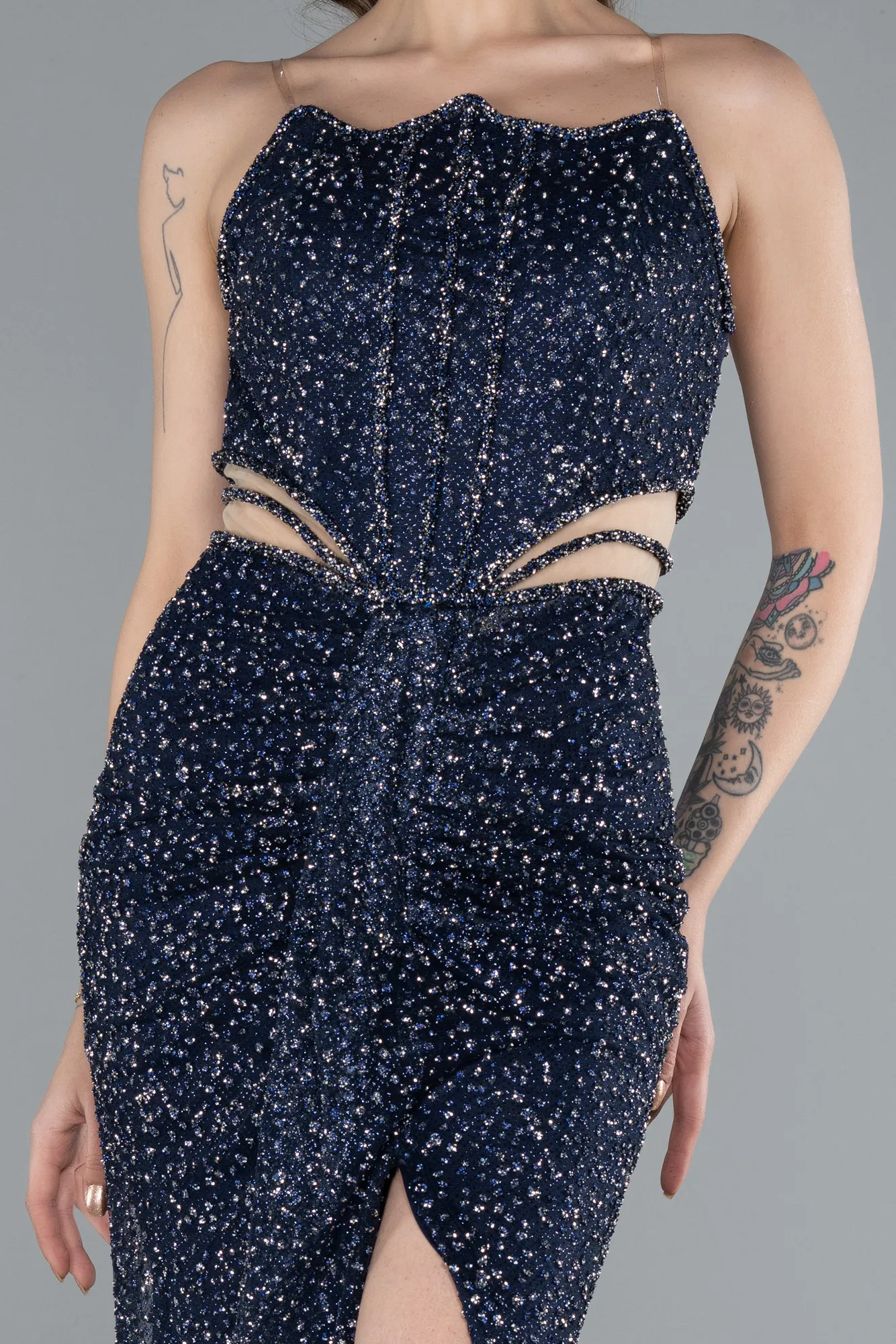 Strapless Slit Long Stone Special Design Evening Gown ABU4704