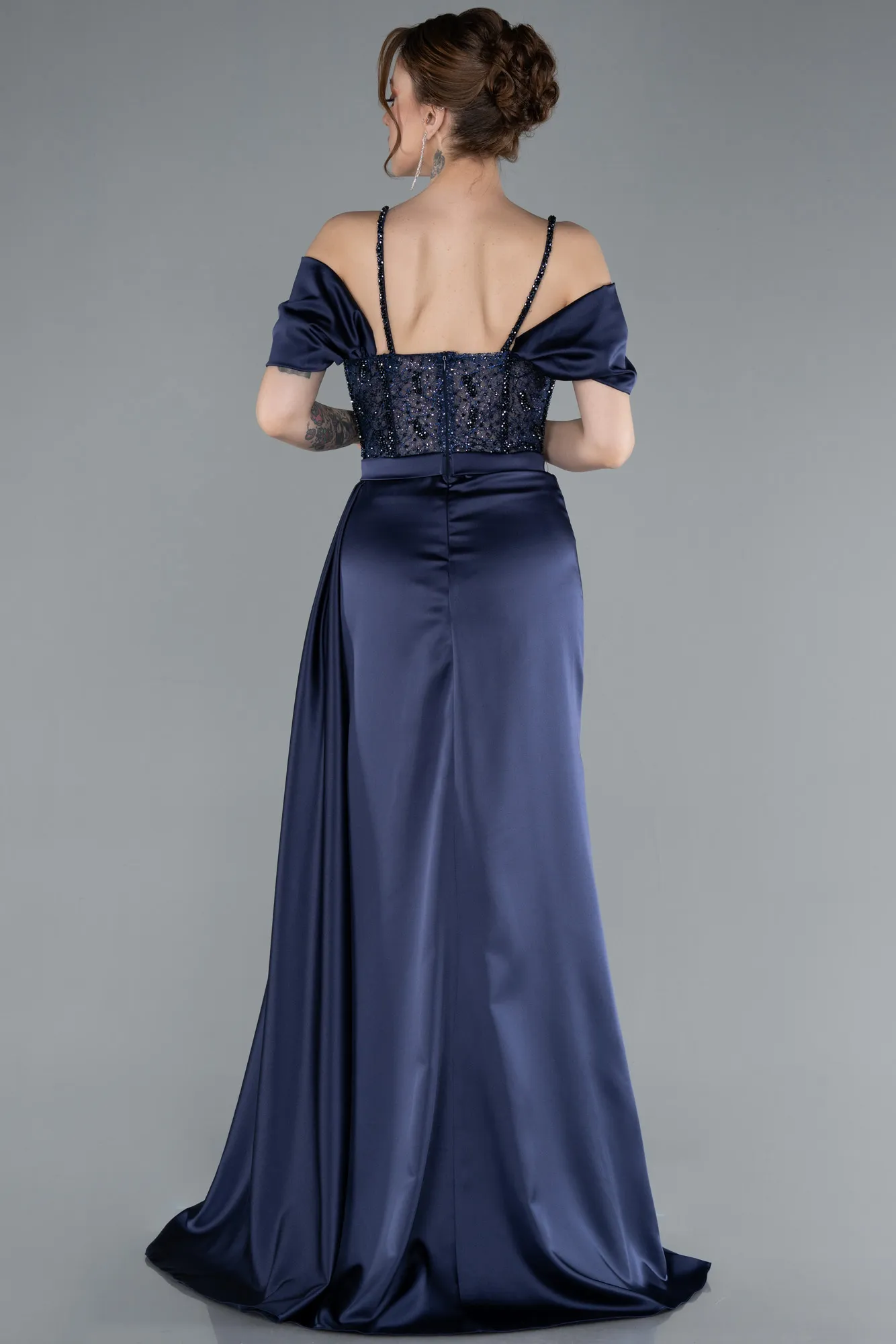 Glittery Underwire Slit Long Satin Evening Gown ABU4801