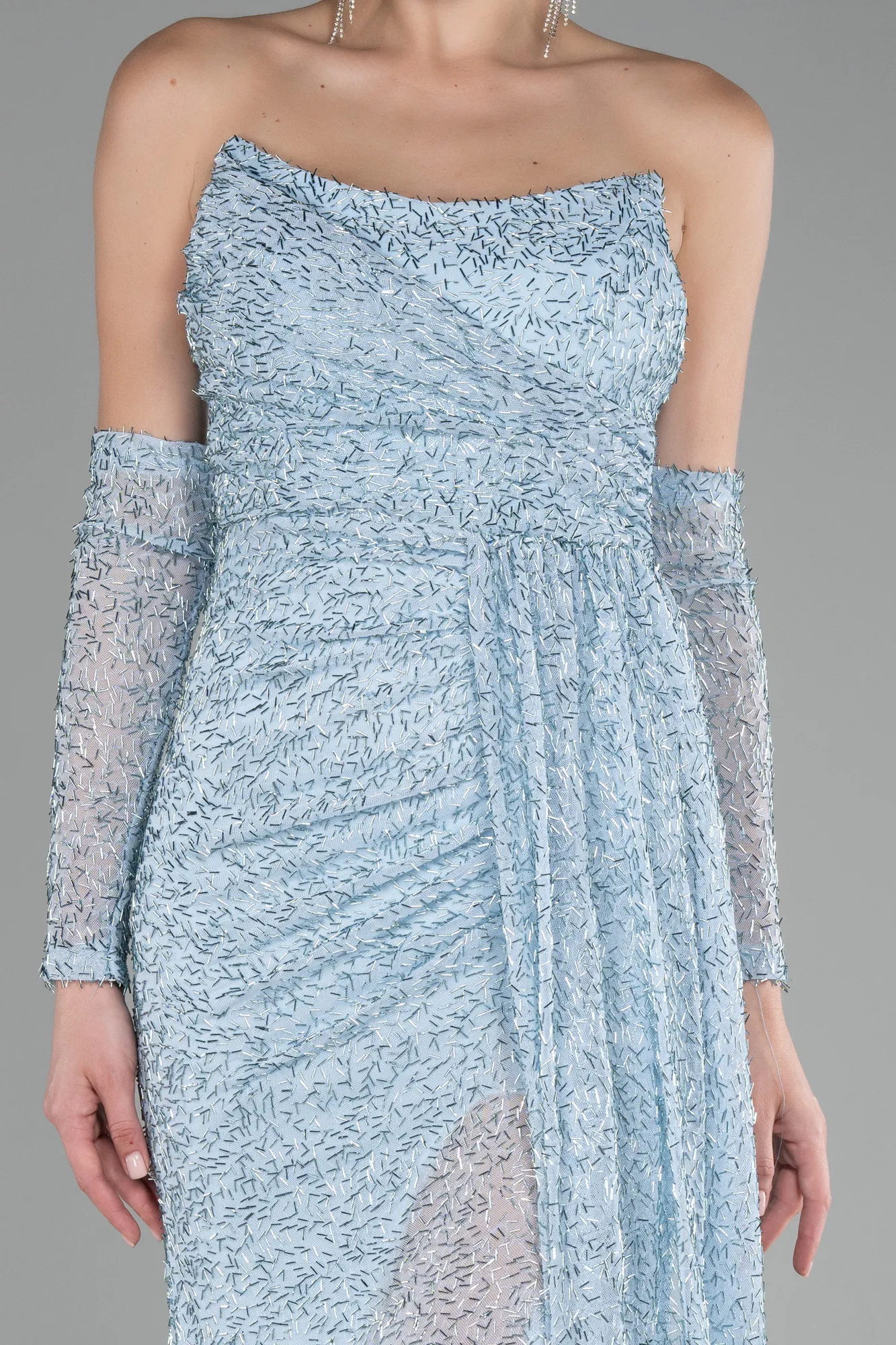 Strapless Stony Long Slit Prom Gown ABU4163