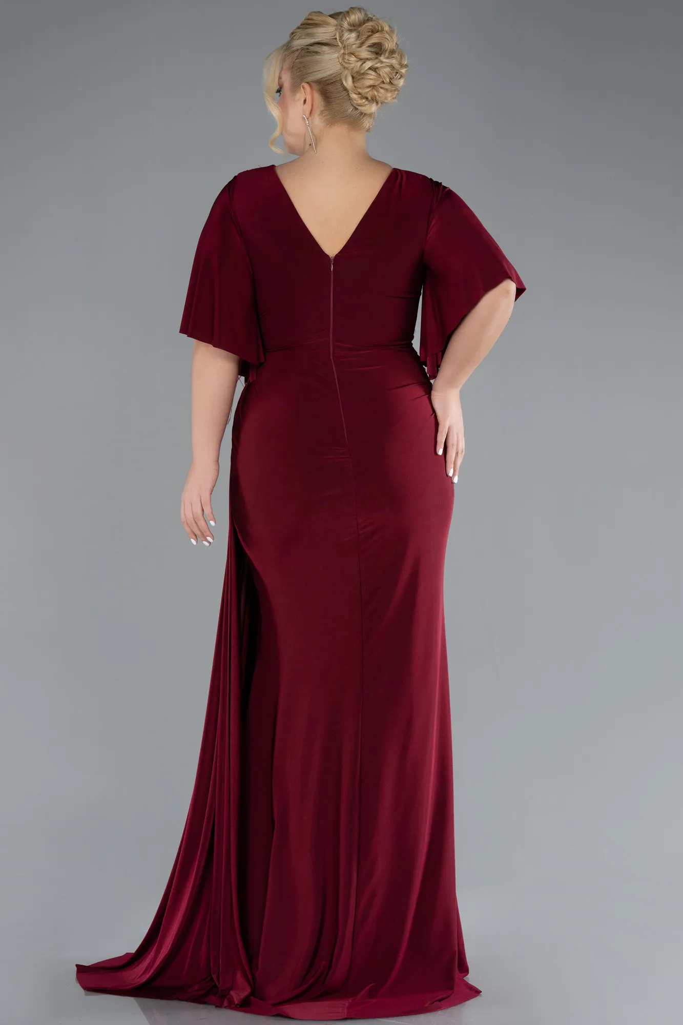 Short Sleeve Slit Plus Size Evening Gown ABU4391