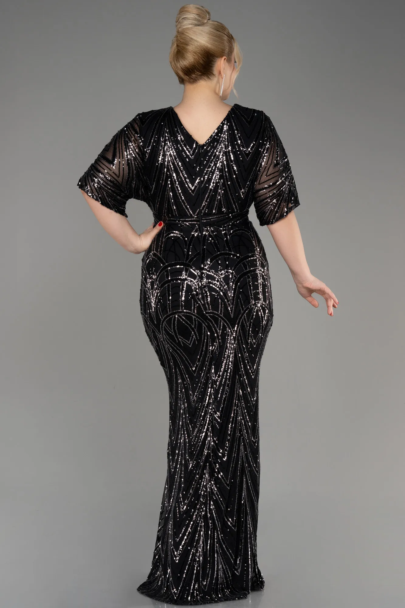 Short Sleeve Sequin Long Plus Size Evening Gown ABU3922