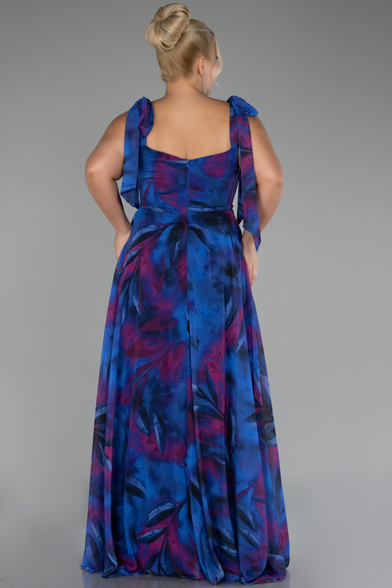Strappy Slit Printed Long Plus Size Prom Dress ABU4204