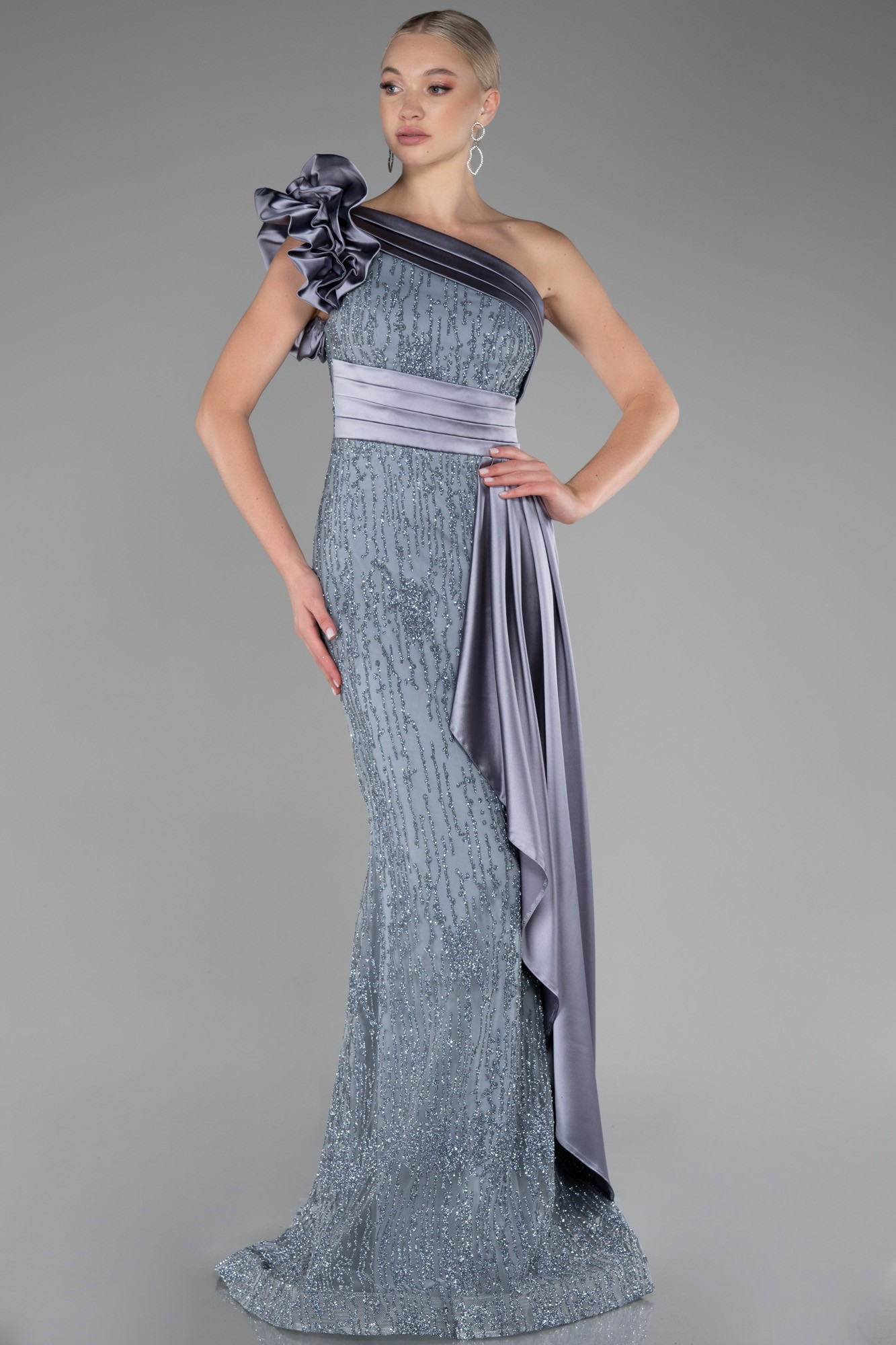 One Shoulder Glitter Long Evening Gown ABU4059