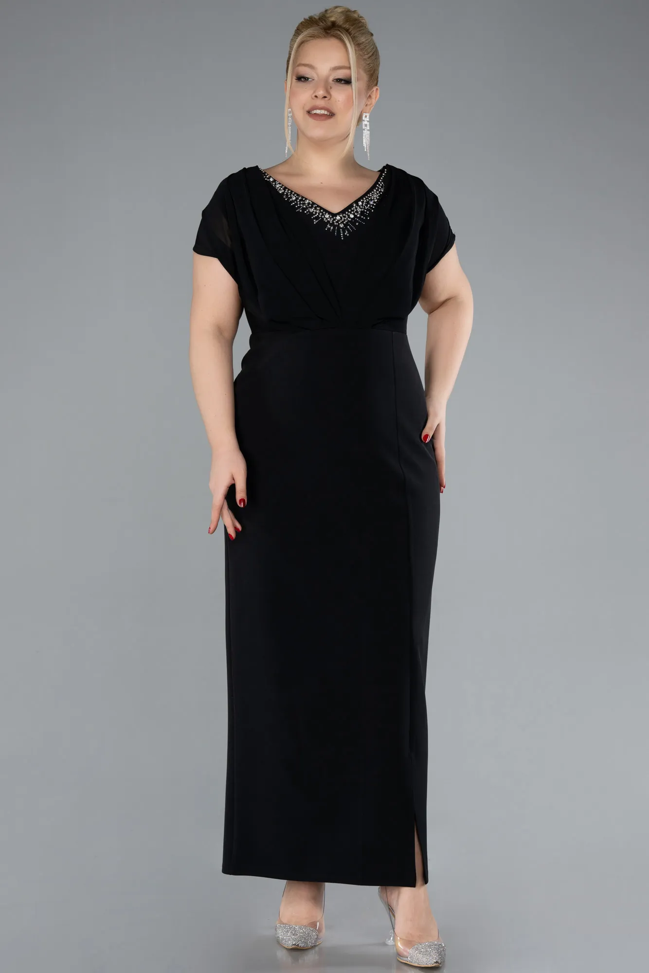 Short Sleeve V Neck Midi Plus Size Evening Dress ABK2191