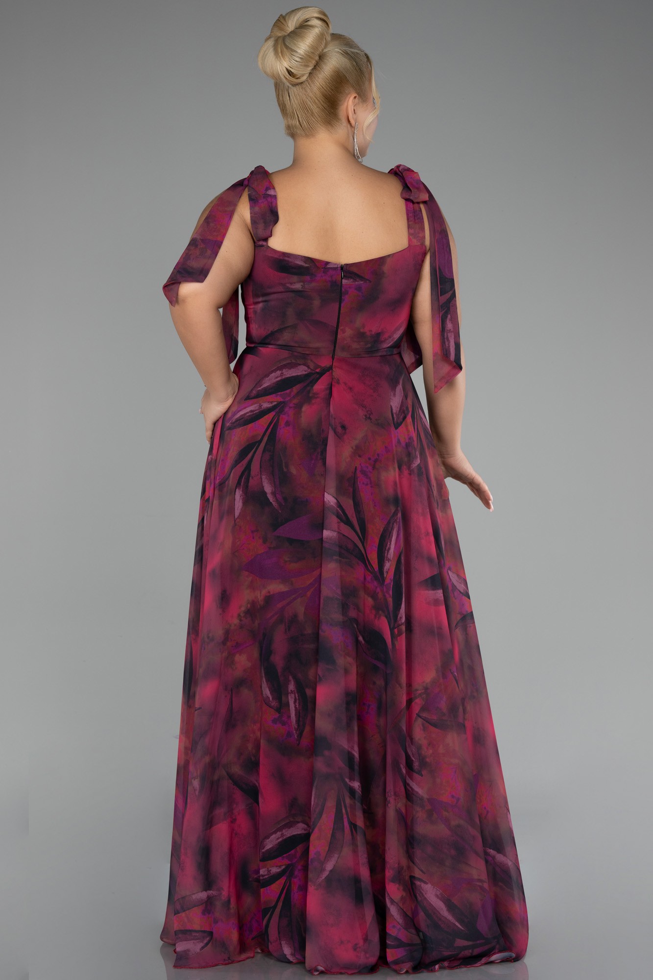 Strappy Slit Printed Long Plus Size Prom Dress ABU4204
