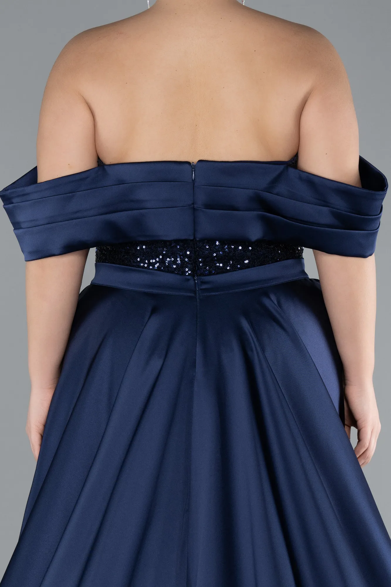 Boat Neck Tail Long Sequined Plus Size Evening Gown ABU4516