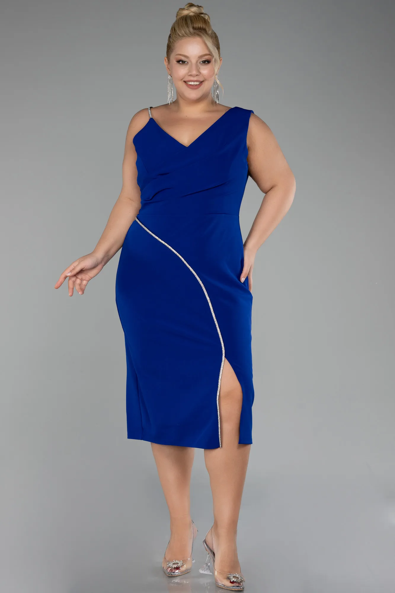 Sleeveless Midi Plus Size Invitation Dress ABK2059