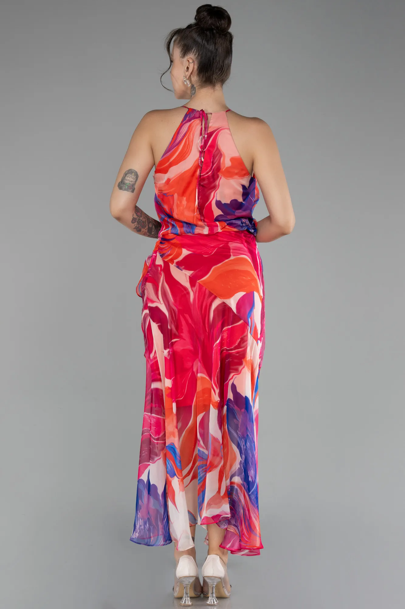 Halter Neck Midi Patterned Cocktail Dress ABK2107