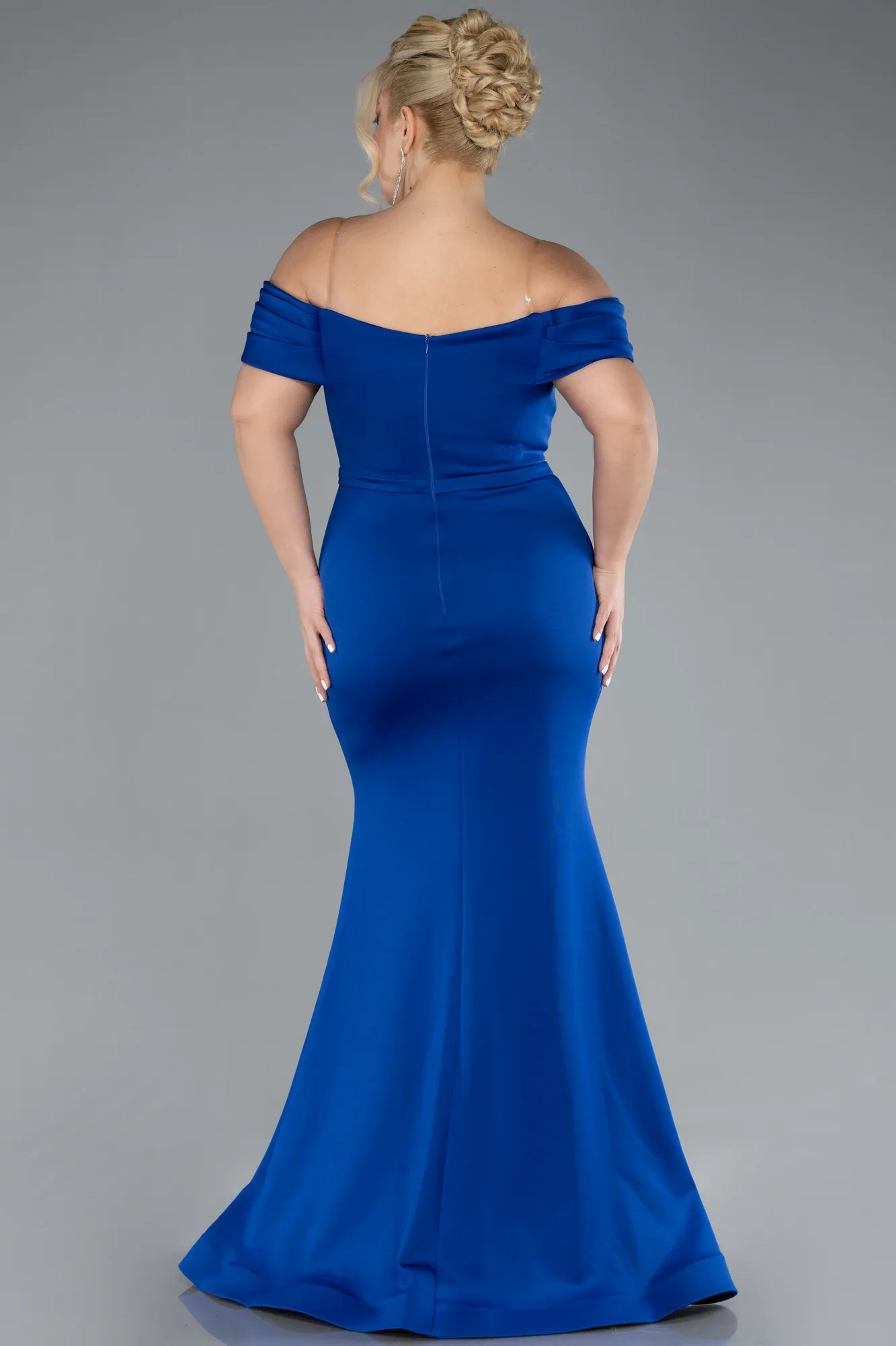 Boat Neck Long Stoned Plus Size Evening Gown ABU4347