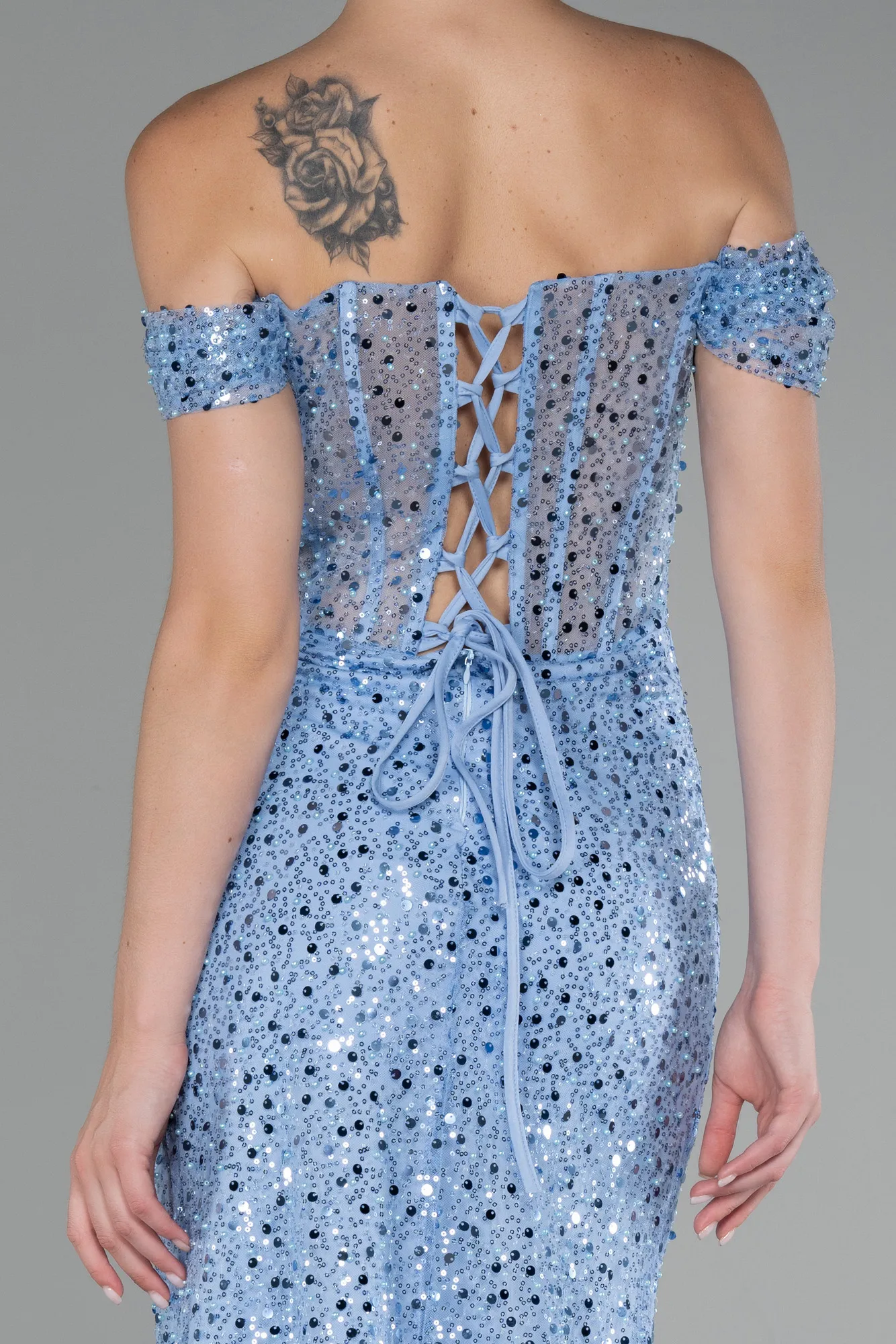 Boat Neck Slit Long Sequined Evening Gown ABU4120