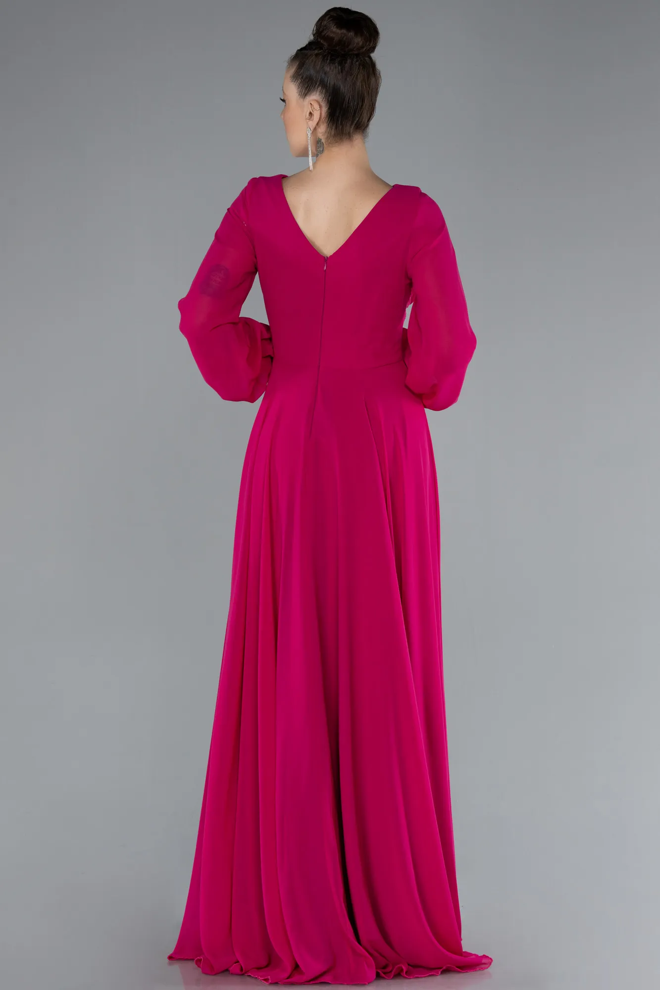 Long Sleeve V Neck Chiffon Evening Dress ABU4533