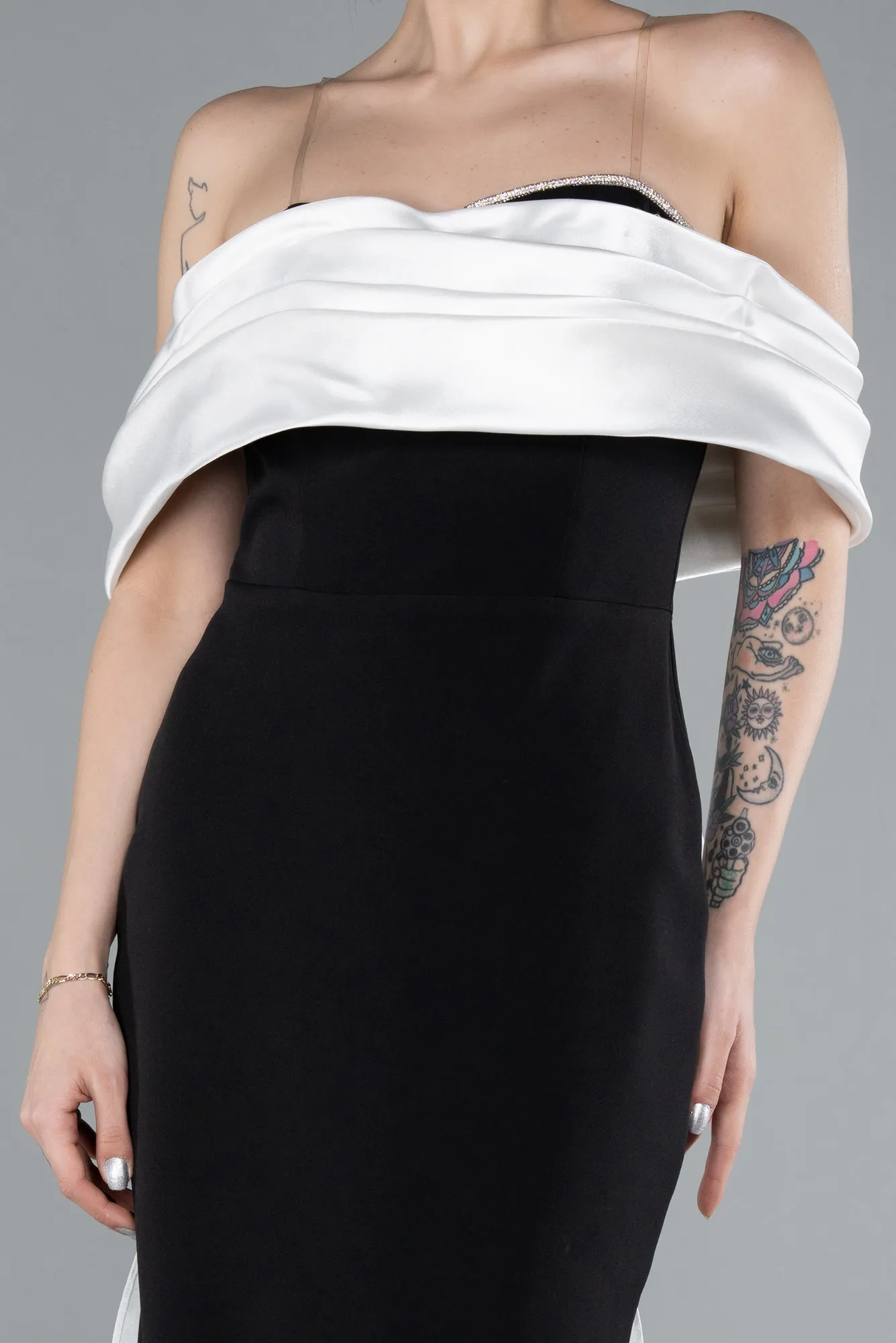 Satin Boat Neck Tail Long Mermaid Evening Dress ABU4797